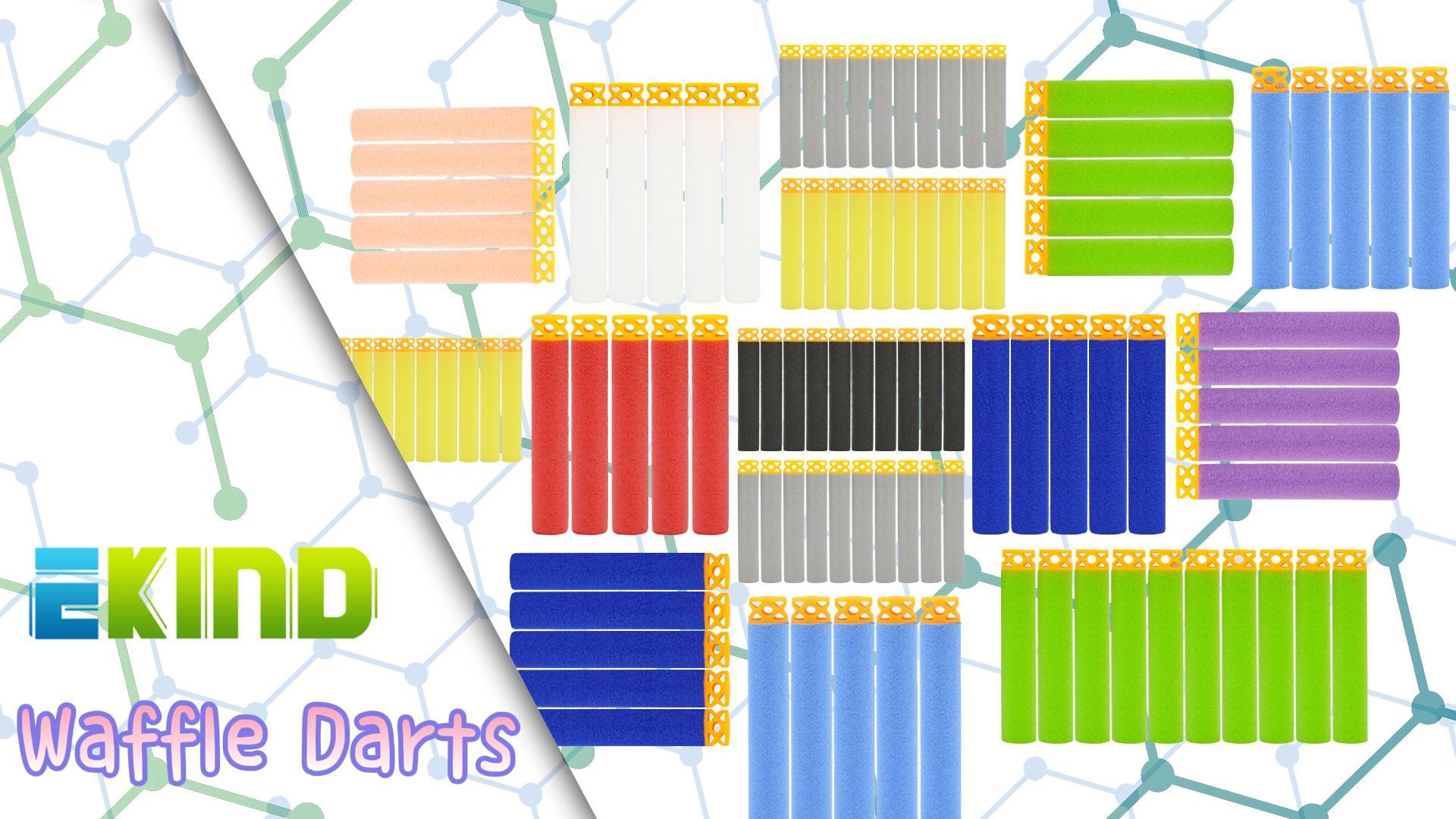 thumbnail video image 2 of EKIND 200 Pcs Waffles Darts Refill Pack Foam Bullet Compatible for NERF N-Strike Series Blaster (Green), 2 of 8