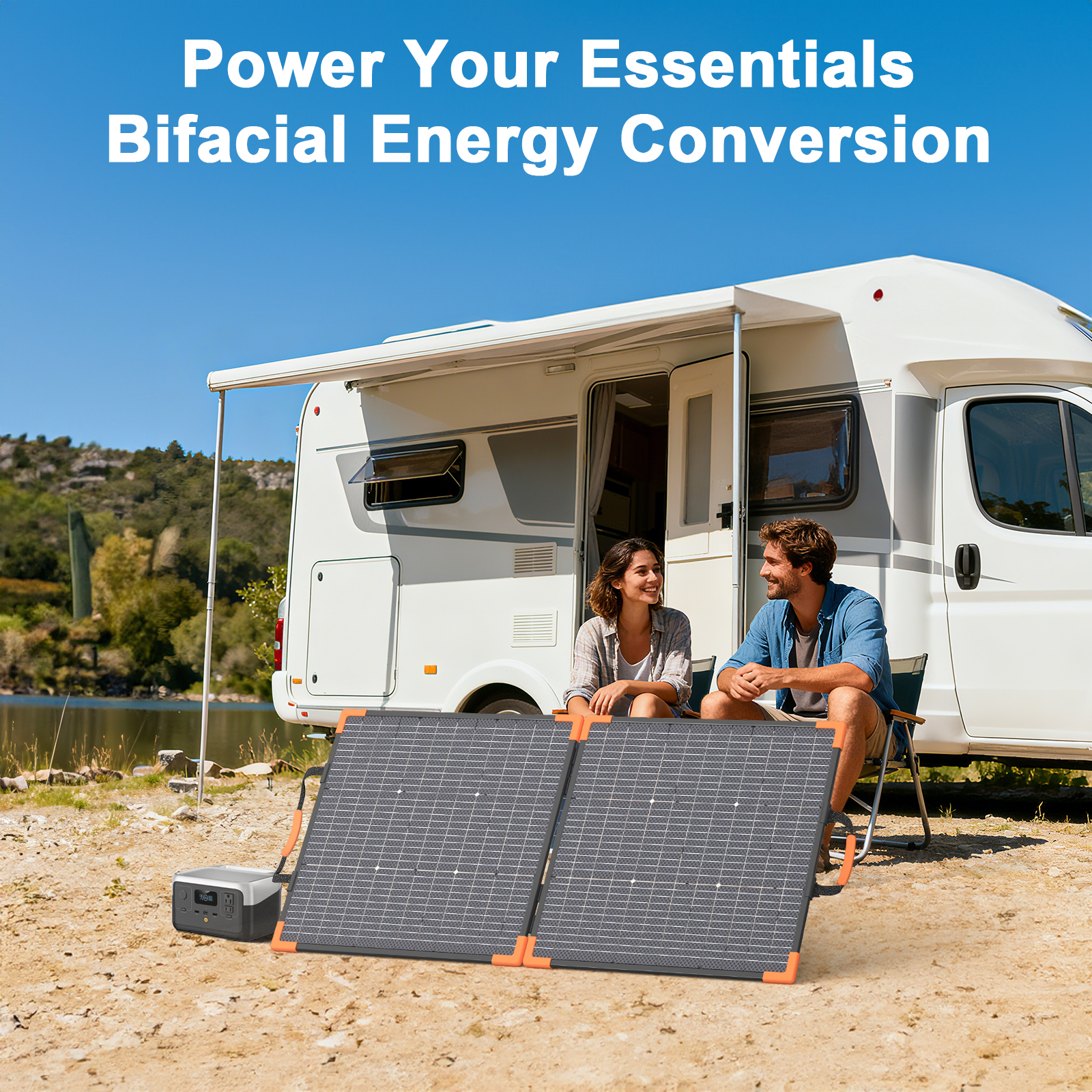 thumbnail video image 2 of MHPOWOS 100W 20V Bifacial Portable Solar Panel High Efficiency Foldable Solar Panel Charger IP68 Waterproof for Power Station Solar Generator Outdoor Camping RV Off Grid System, 2 of 13