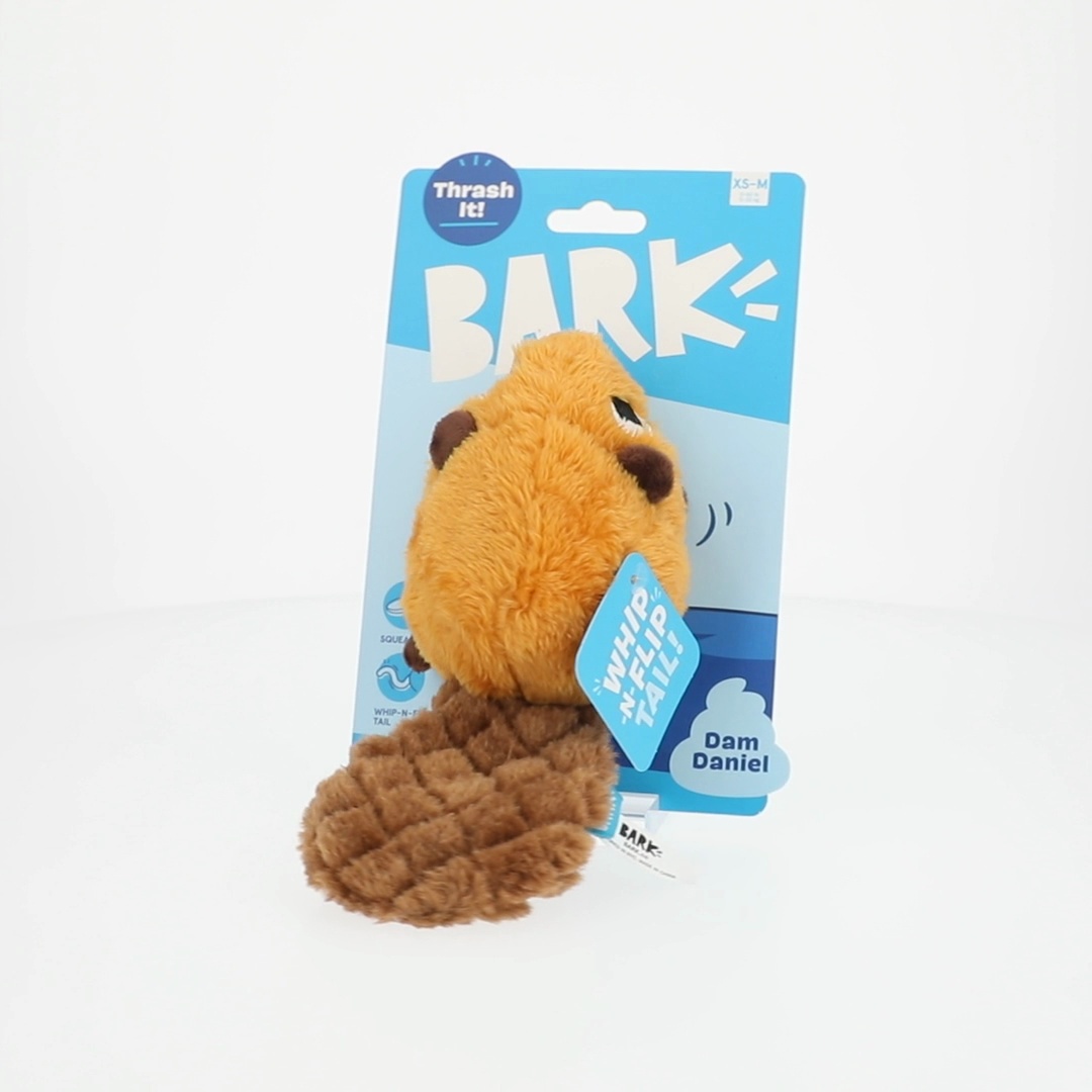 BARK Box Dam Daniel Beaver Squeaky Crinkle Plush Dog Toy, XS to