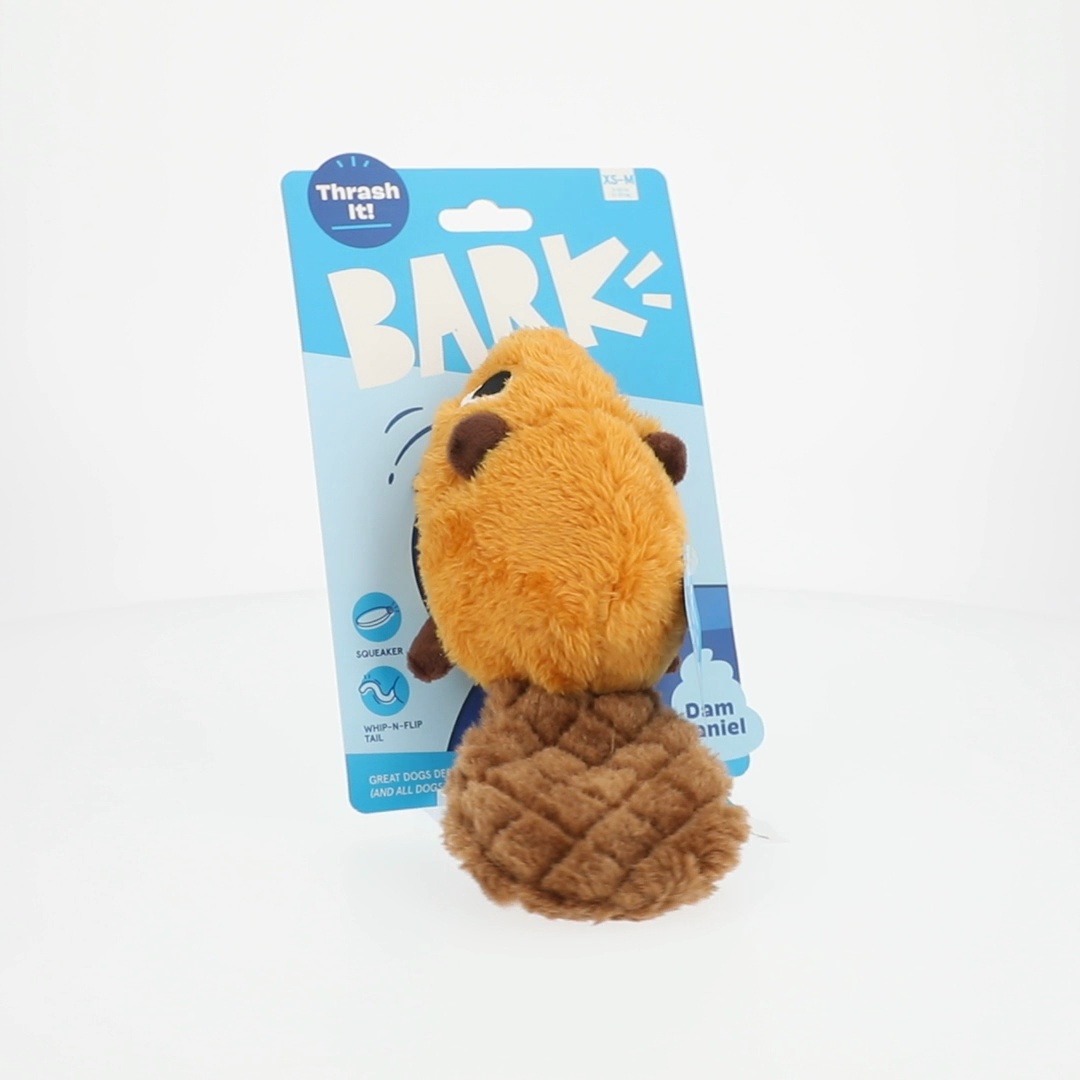 BARK Box Dam Daniel Beaver Squeaky Crinkle Plush Dog Toy, XS to