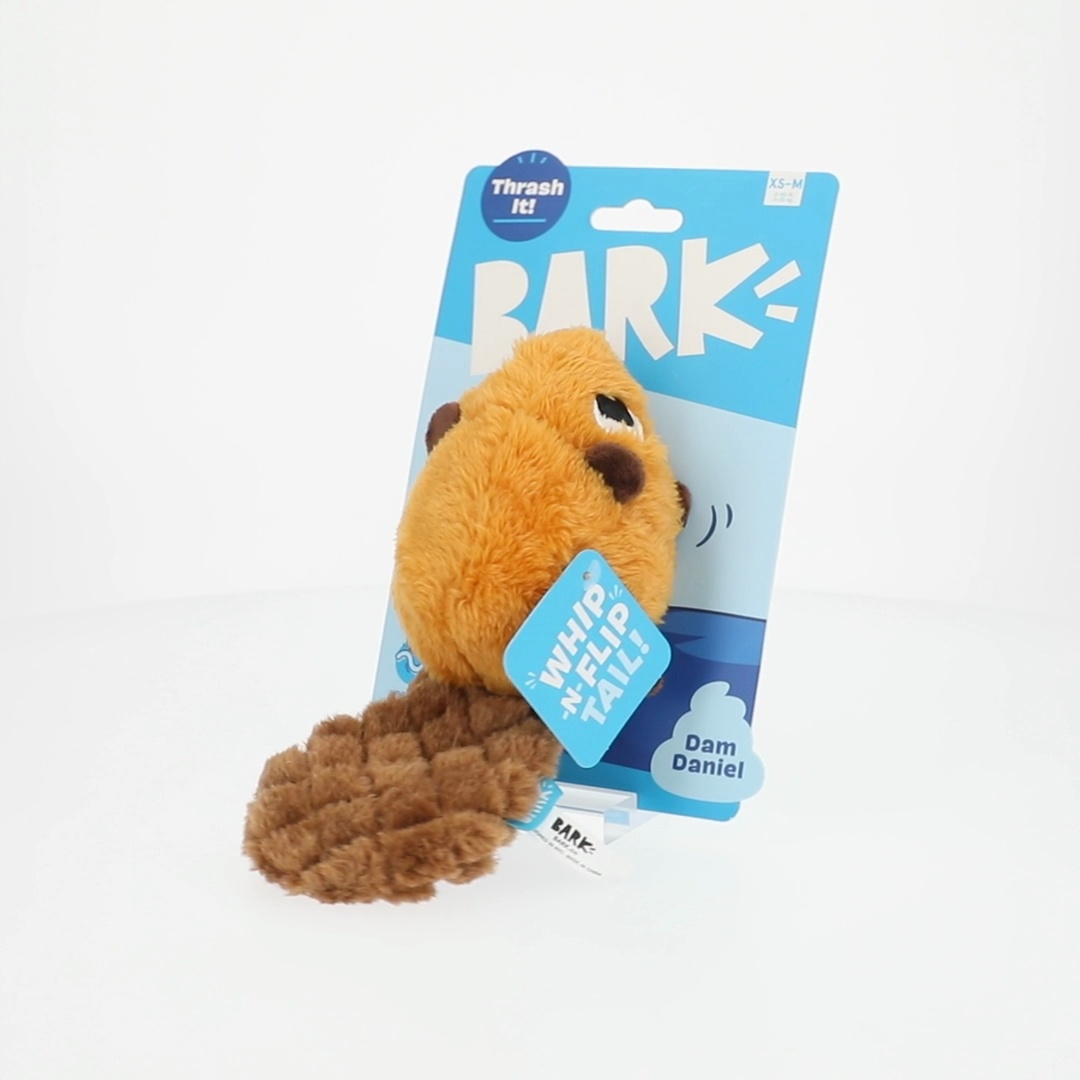 BARK Box Dam Daniel Beaver Squeaky Crinkle Plush Dog Toy, XS to