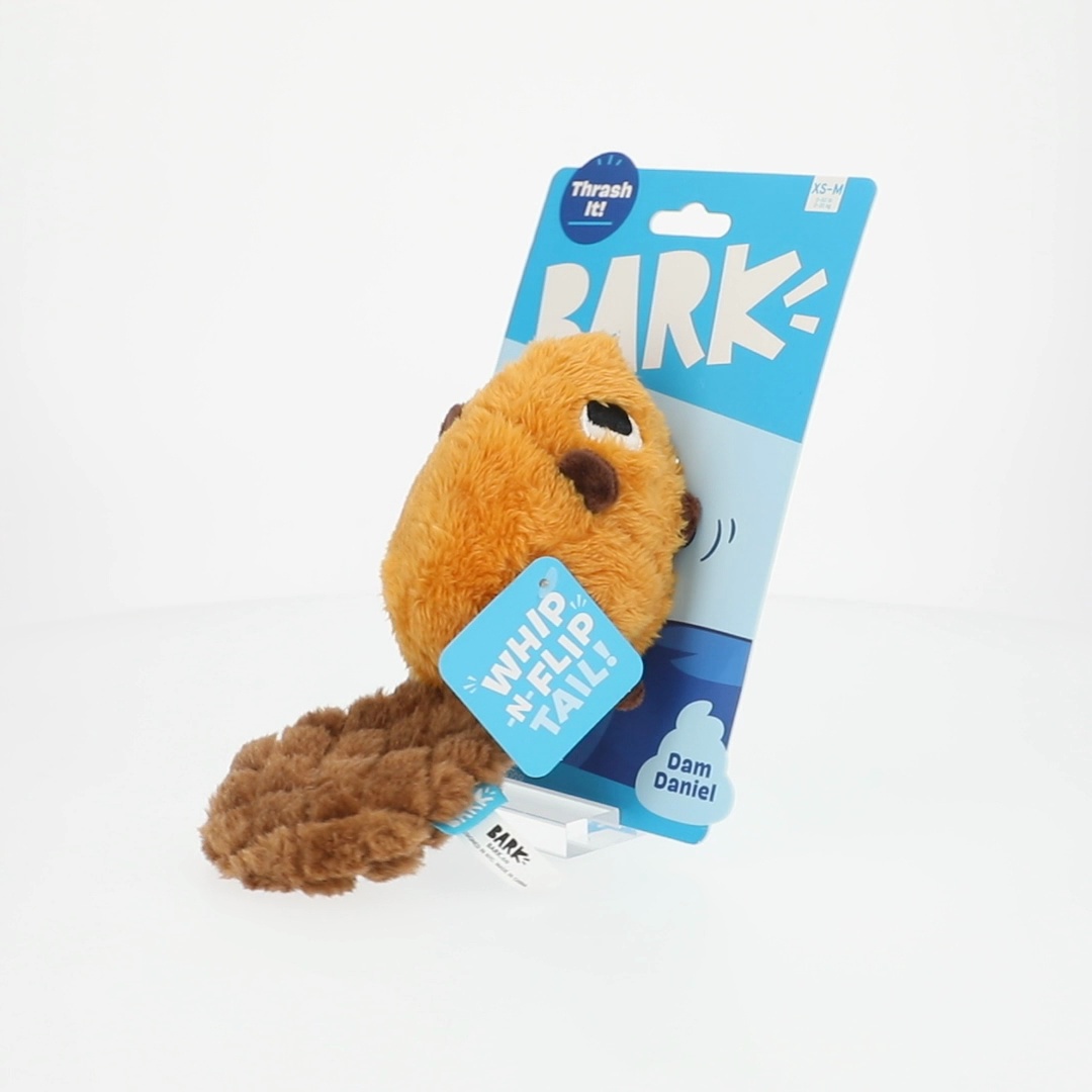BARK Box Dam Daniel Beaver Squeaky Crinkle Plush Dog Toy, XS to