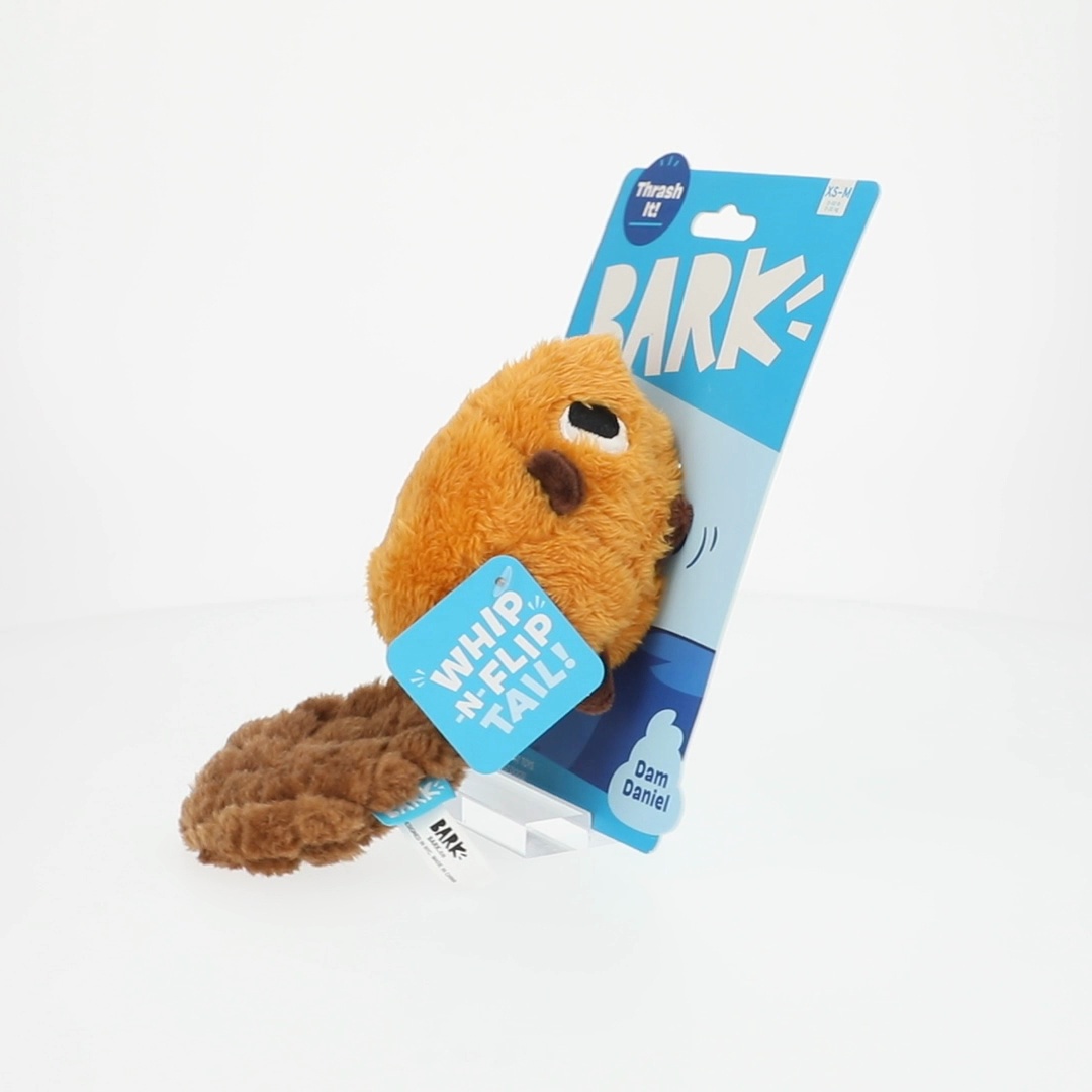 BARK Box Dam Daniel Beaver Squeaky Crinkle Plush Dog Toy, XS to