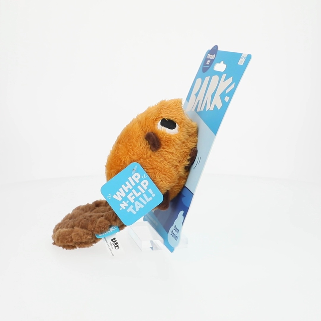 BARK Box Dam Daniel Beaver Squeaky Crinkle Plush Dog Toy, XS to