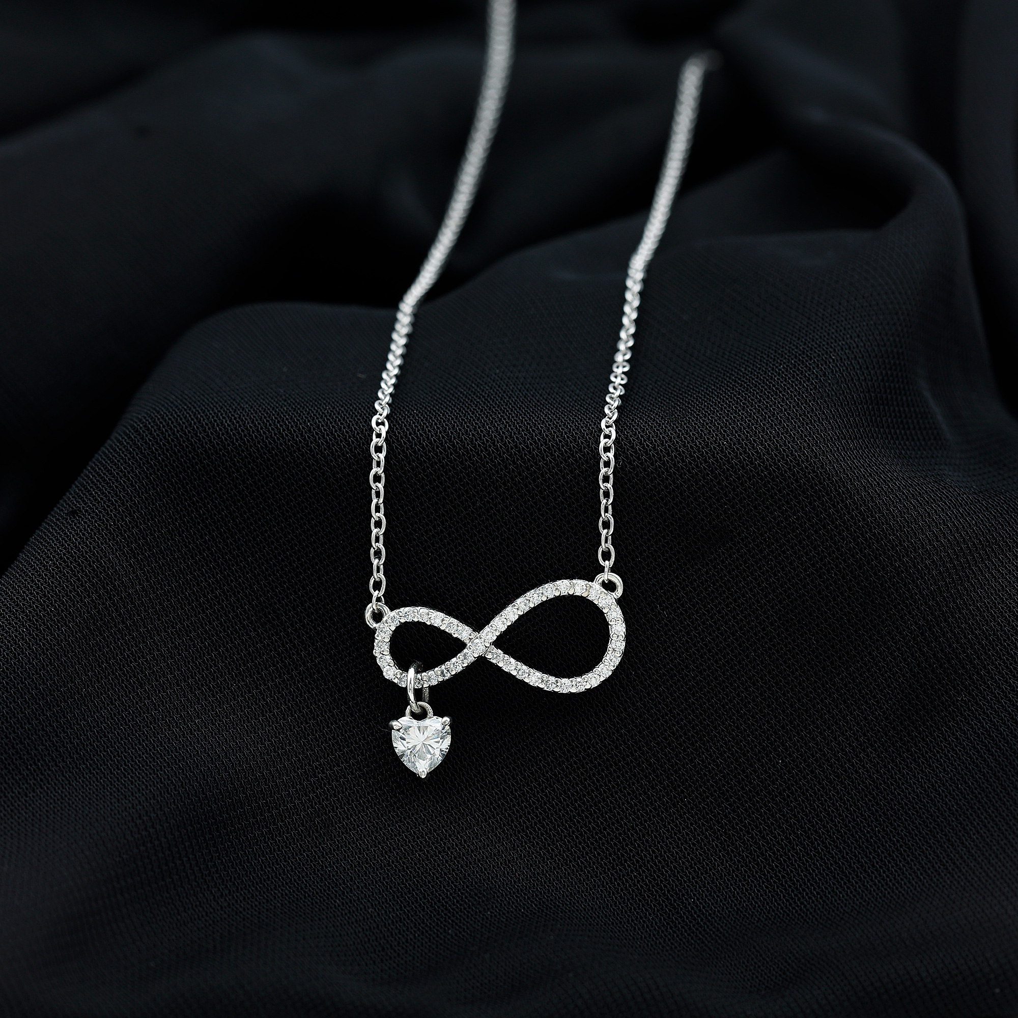 thumbnail video image 2 of Rosec Jewels Lab Diamond Infinity Necklace and Heart Charm (5 mm - 1/2 Ct - EF-VS Grade) - Anniversary Day Gift, 925 Sterling Silver, 2 of 8