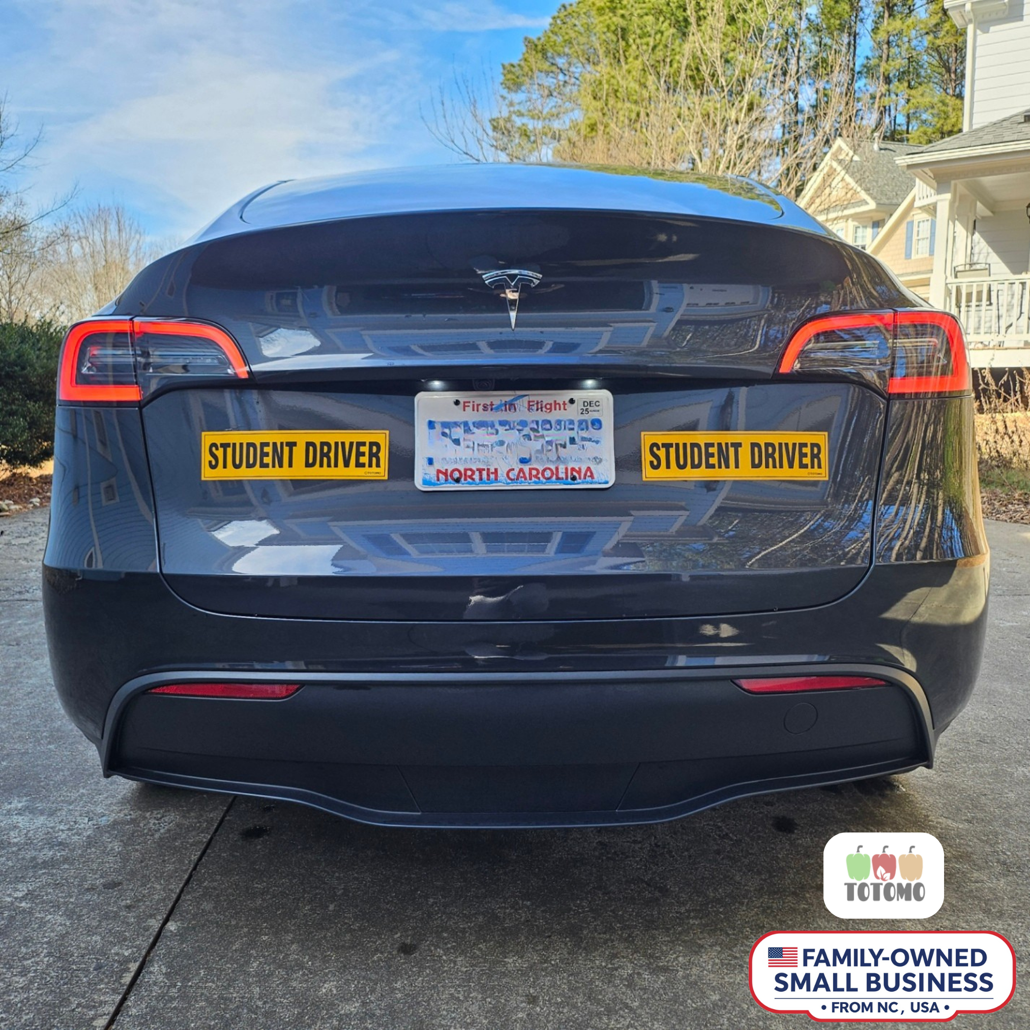 thumbnail video image 2 of New Driver Sticker for Car, Large 12” x 3”, Reflective Vehicle Safety Sign, 2 Sticker Set, 2 of 9