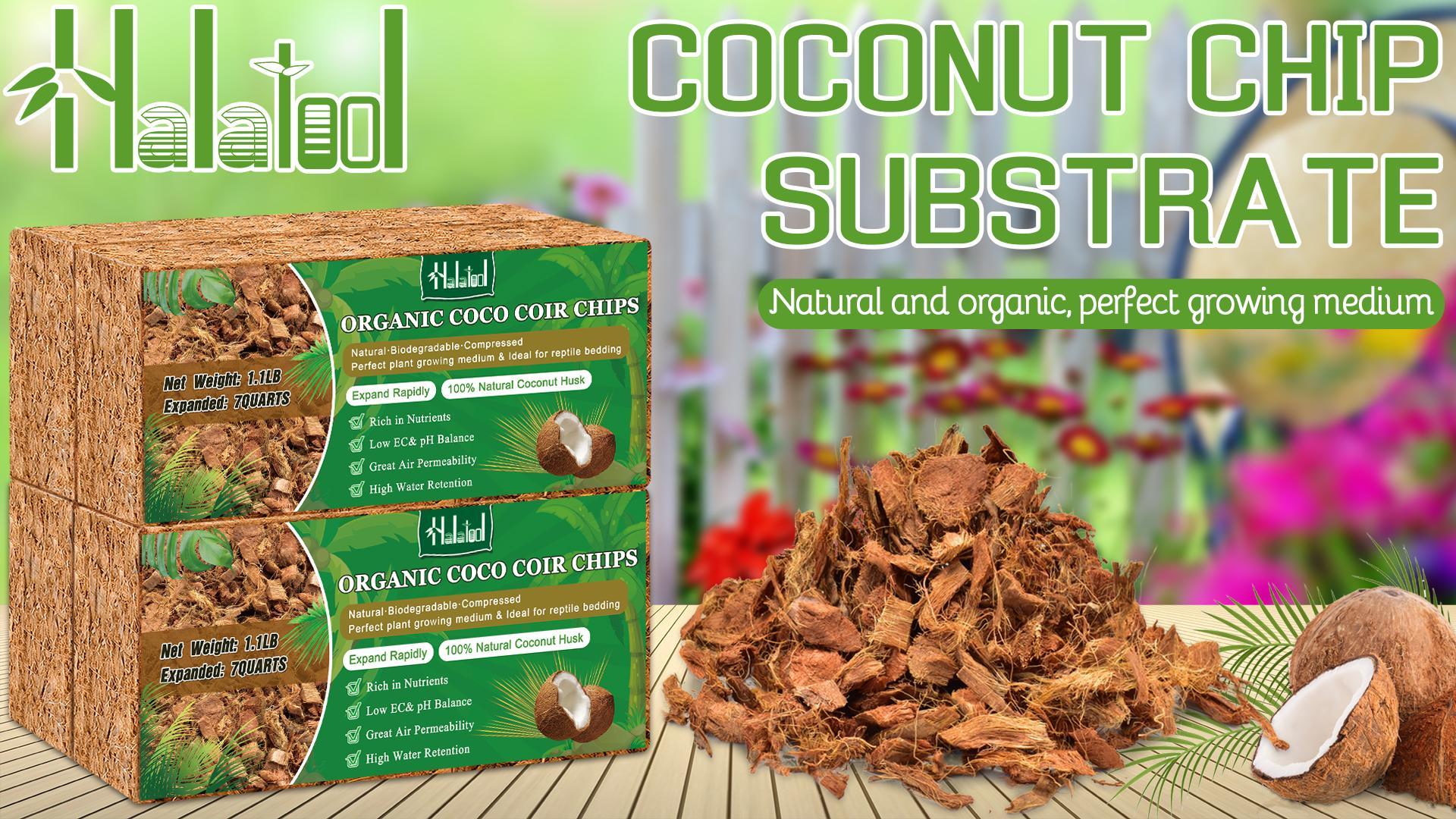 thumbnail video image 2 of Halatool 6 Pcs Coconut Coir Chips for Plants - 6.6 LB 100% Organic Coco Husk Chip Bricks with Low EC and pH Balanced, Compressed Coco Substrate Growing Mulch Medium for Garden Herbs, Plants, Flowers, 2 of 8