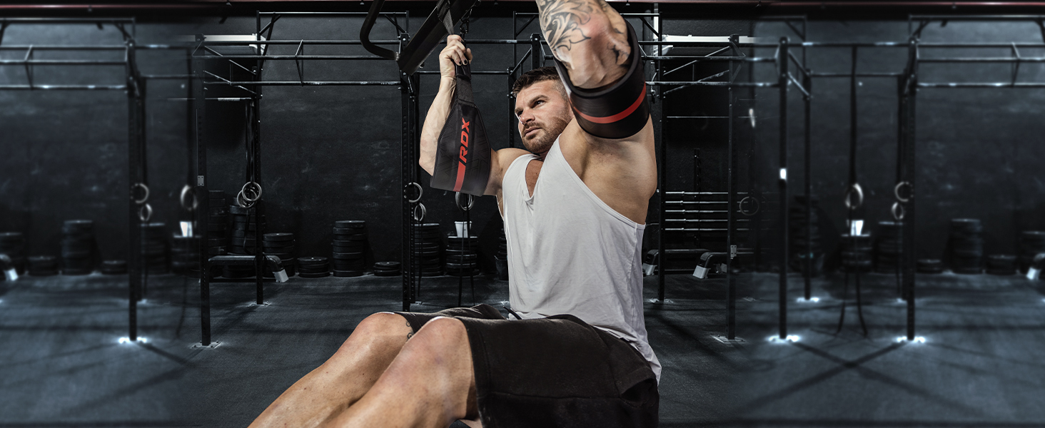 thumbnail video image 2 of RDX Ab Straps, N-TearX Maya Hide Leather, 6mm Neoprene Padding, Abdominal Trainers, 2 of 8