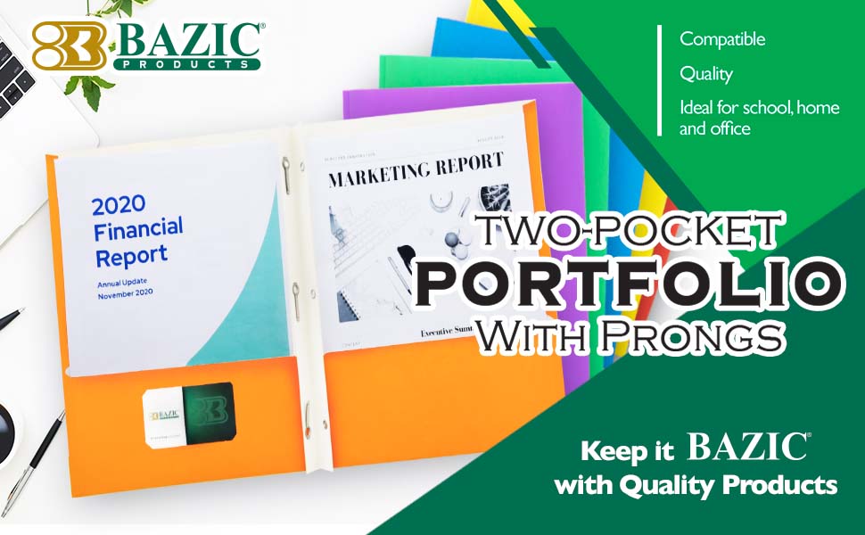 thumbnail video image 2 of BAZIC 2 Pockets Paper Folder, 3 Metal Prongs Fastener Clips Portfolio, Letter Size Folders, Assorted Color 10-Pack, 2 of 6