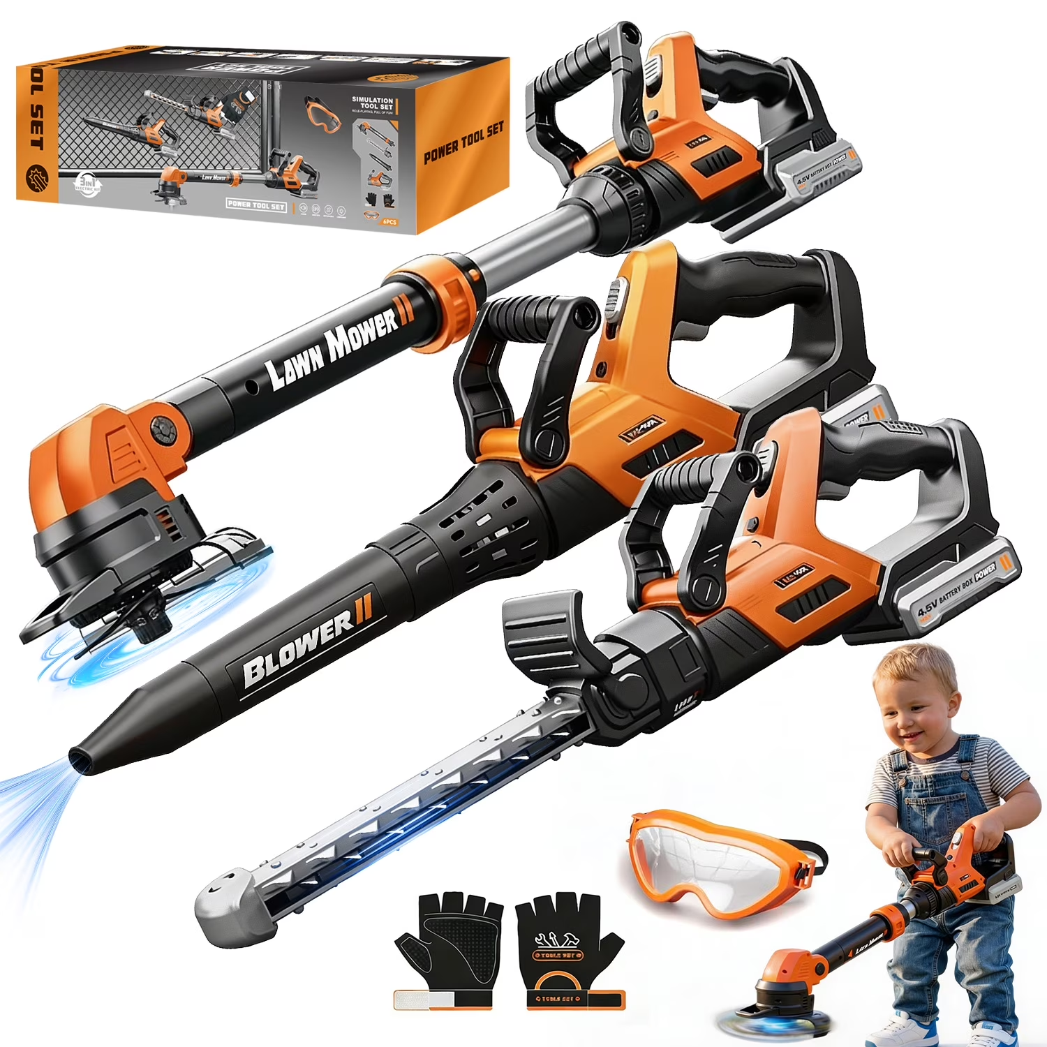 thumbnail video image 2 of Caunedy 3-in-1 Kids Garden Tools, Pretend Play Set with Weed Whacker, Leaf Blower & Hedge Trimmer, Birthday Gifts for Kids 1-3 3-5 5-8 Year Old, 2 of 9