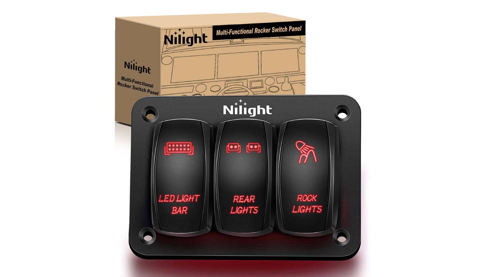Nilight 3 Gang Rocker Switch Panel Aluminum 5 Pin on off Toggle Switch ...