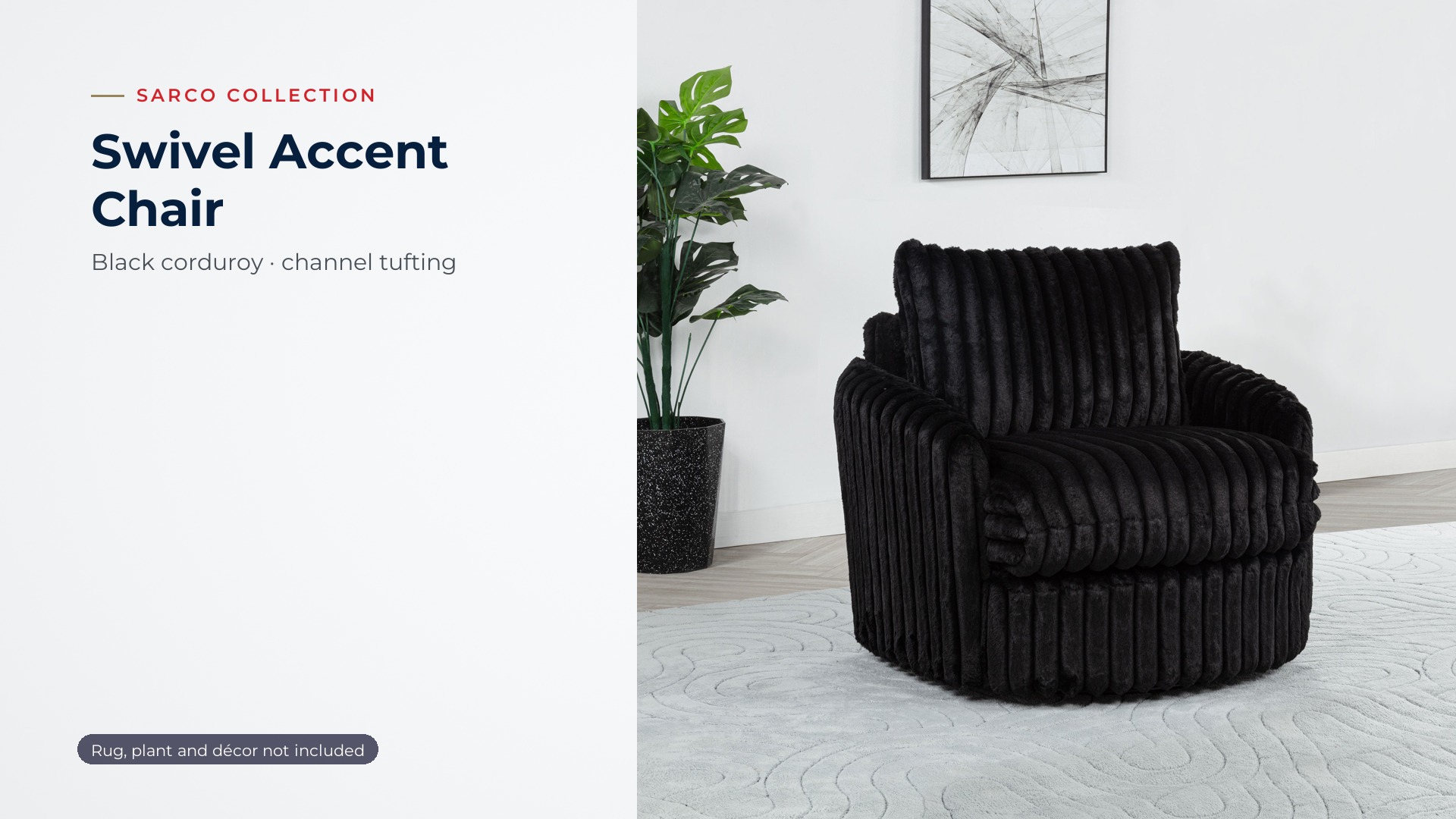 thumbnail video image 2 of Coaster Sarco Corduroy Upholstered Swivel Accent Arm Chair, Black, 2 of 12
