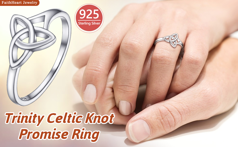 thumbnail video image 2 of FaithHeart Triquetra Celtic Knot Ring for Women, 925 Sterling Silver Simple High Polish Ring Promise Engagement Wedding Band Jewelry Gift for Her Valentine's Day Size 6, 2 of 9