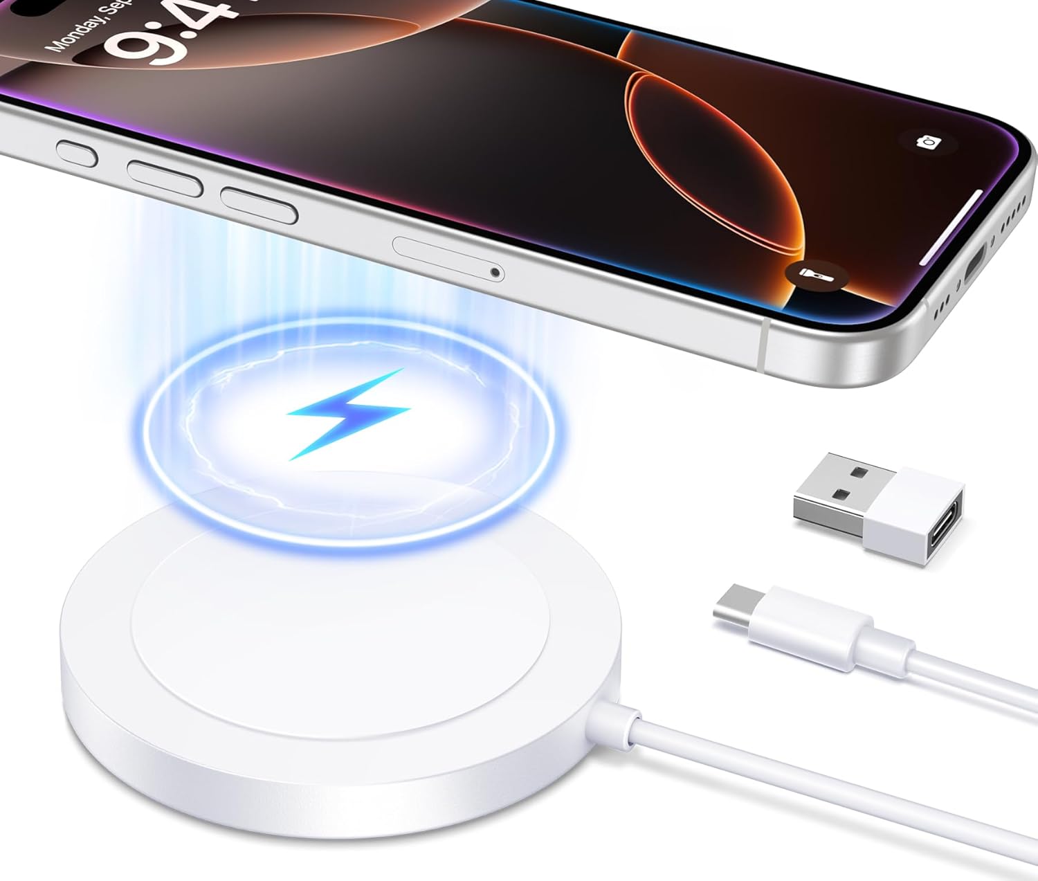 thumbnail video image 3 of ETEPEHI Magnetic Wireless Charger - Fast Charging Pad Compatible for iPhone 17 16 15 14 13 & AirPods, White, 3 of 11