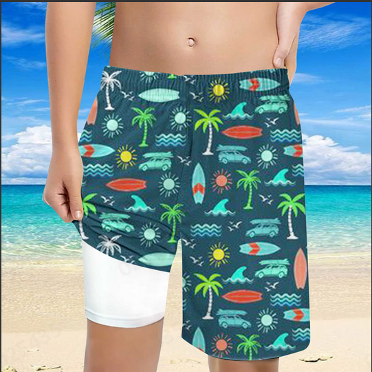 thumbnail video image 2 of FUZHIQ Boys Swim Beach Print Trunks With Compression Liner Boy Bathing Suit Quick Dry Beach Swimsuit Toddler Swim Shorts,8 Years, 2 of 6