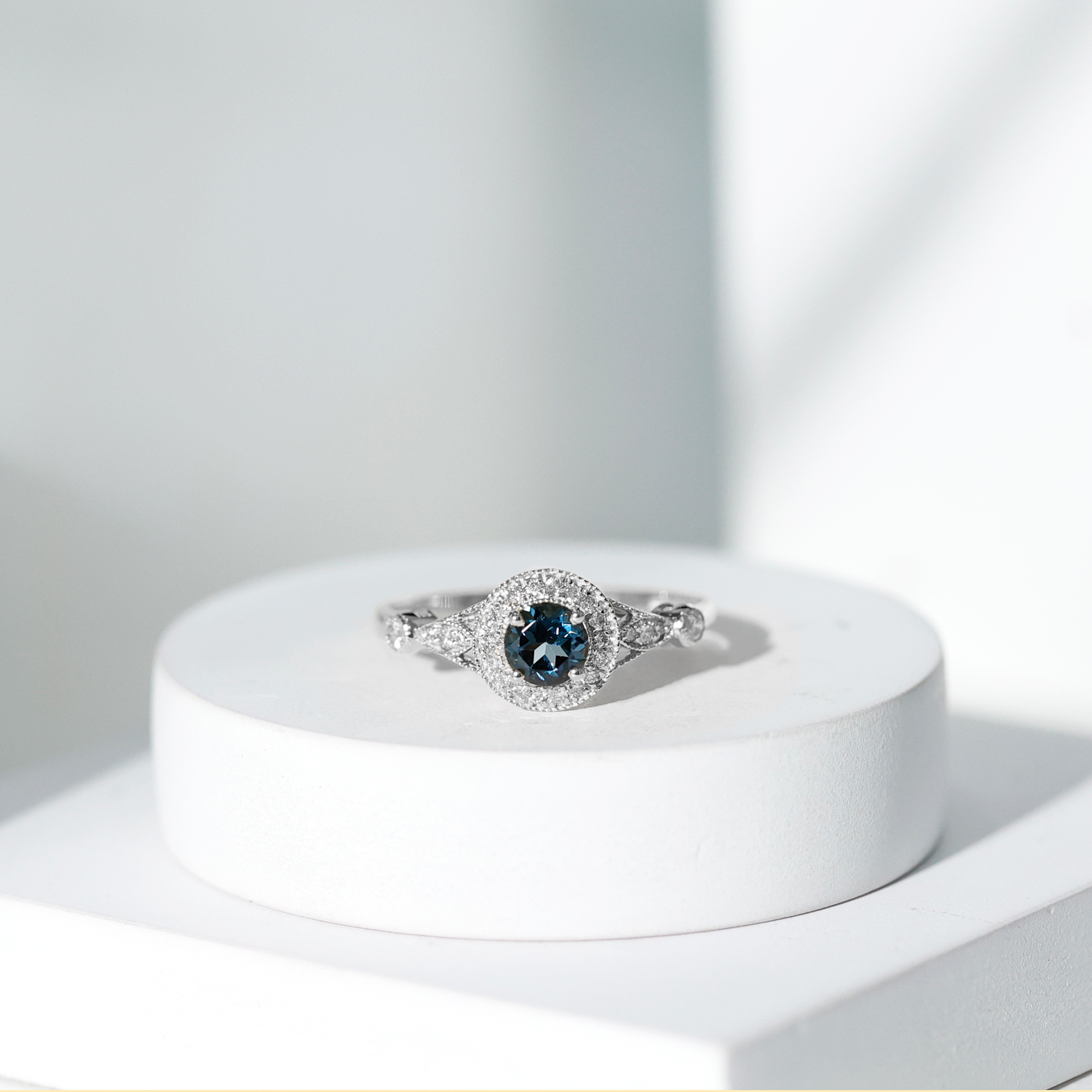 thumbnail video image 2 of Rosec Jewels London Blue Topaz Vintage Inspired Engagement Ring for Women - Blue Topaz Diamond Ring - AAA Grade - With Jewelry Box, 14K Yellow Gold, US 5.50, 2 of 8