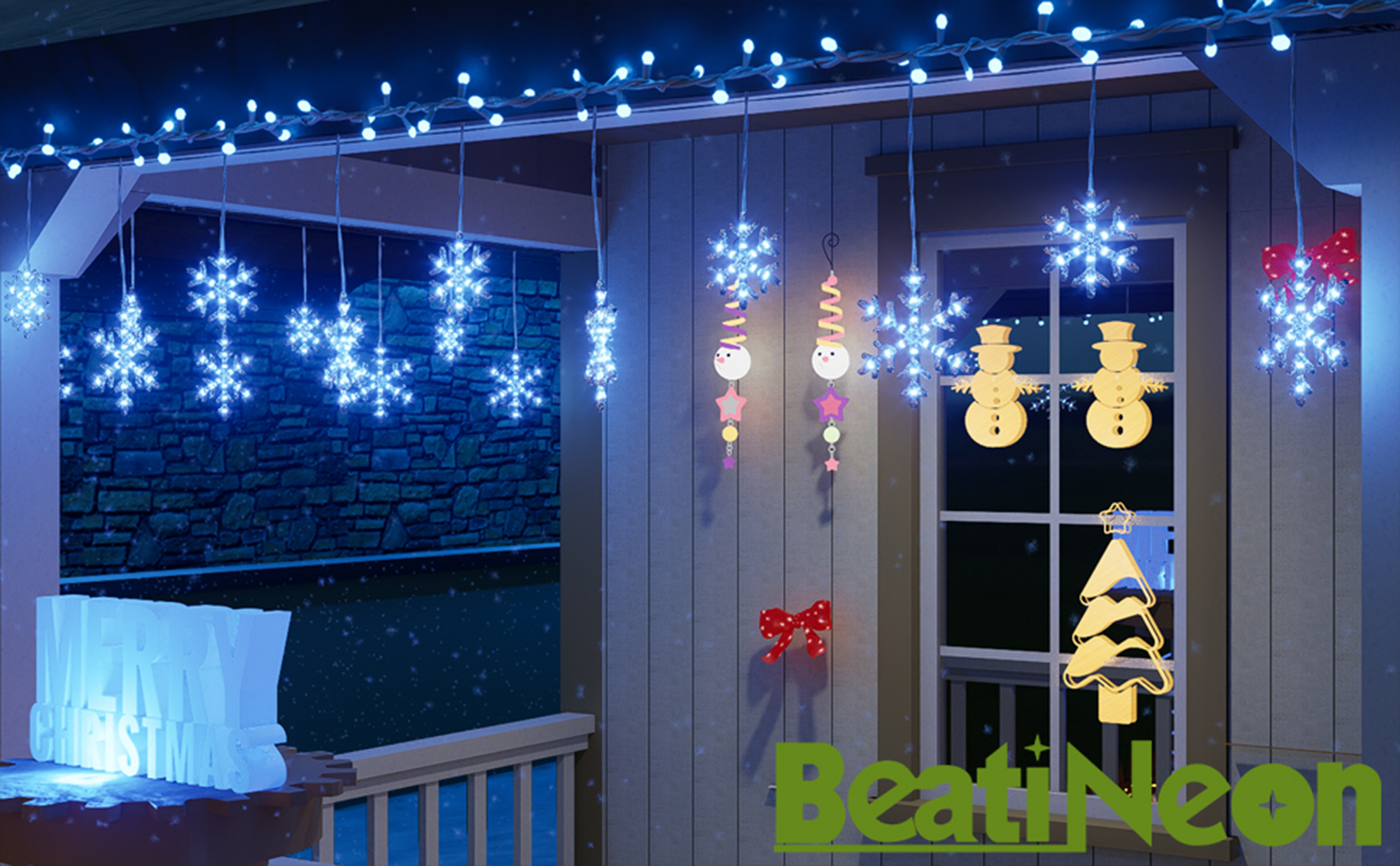 thumbnail video image 2 of BeatiNeon 9ft Christmas Snowflake String Lights, 10 Pcs Blue & Cool White LED Snowfall Lights with Twinkle Effect, Connectable Indoor Outdoor Waterproof Holiday Decor for Eaves, Garden, Yard, Indoor, 2 of 12