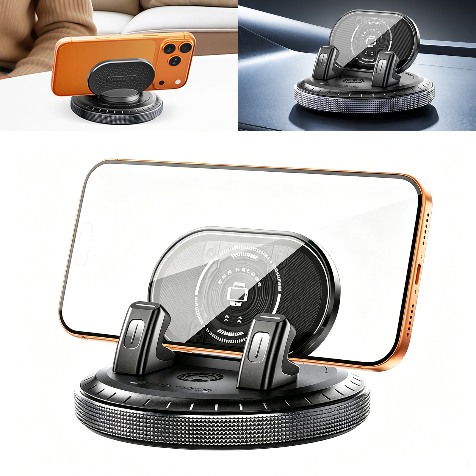 thumbnail video image 2 of Elnone Black 360° Rotatable Car Phone Holder, Auto Lock Mount for Cell Phones, 2 of 7