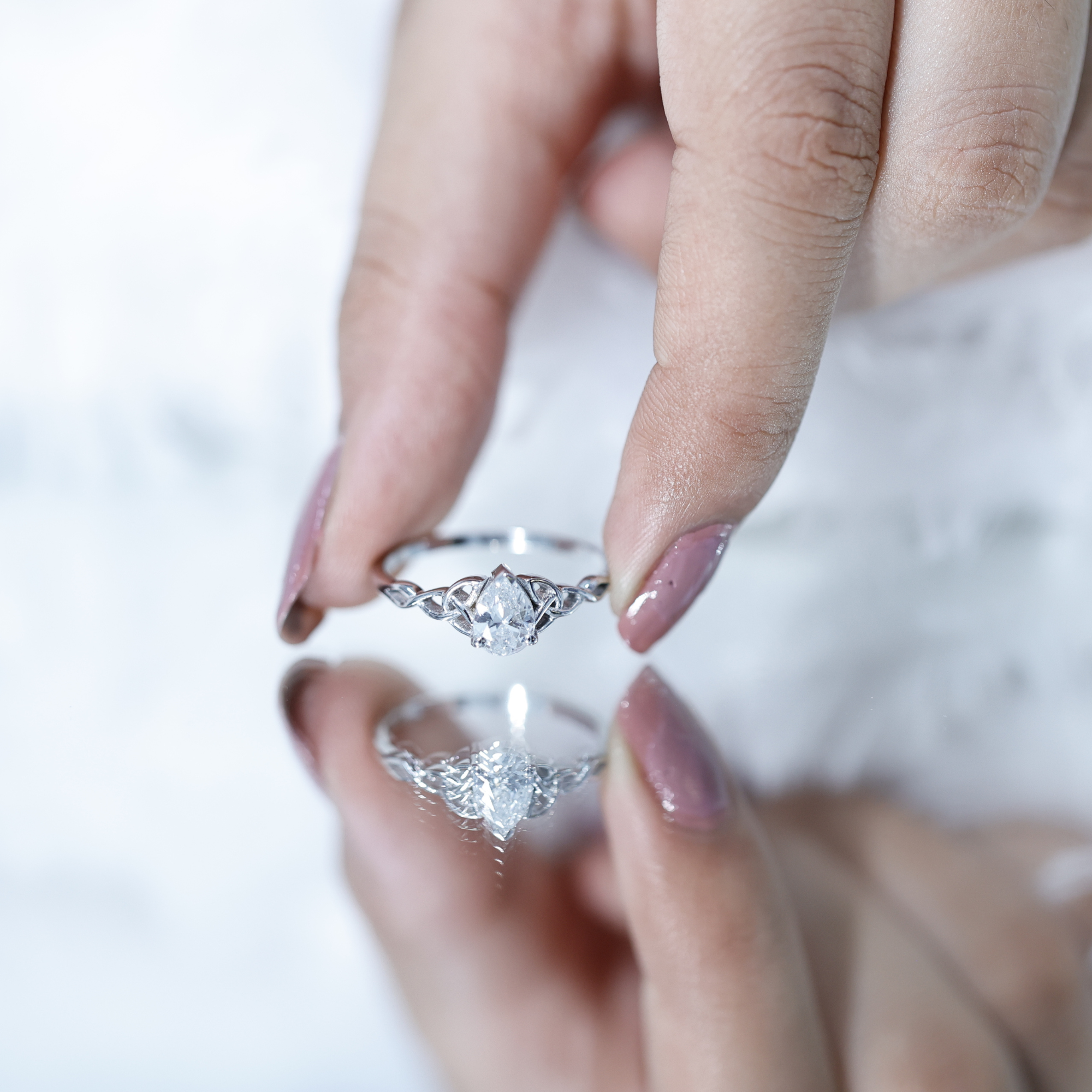 thumbnail video image 2 of Rosec Jewels Lab Grown Diamond Pear Engagement Ring - Knot Ring - 5X7 MM, 14K Yellow Gold, US 3.50, 2 of 9