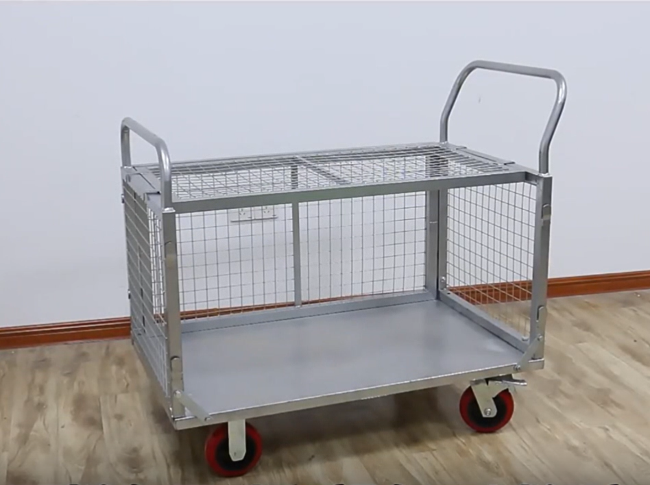 thumbnail video image 2 of Heavy Duty Platform Truck  with Cage 40x24 Hand Truck, 2800lbs Capacity Metal Basket Cart with Wheels, 2 of 9