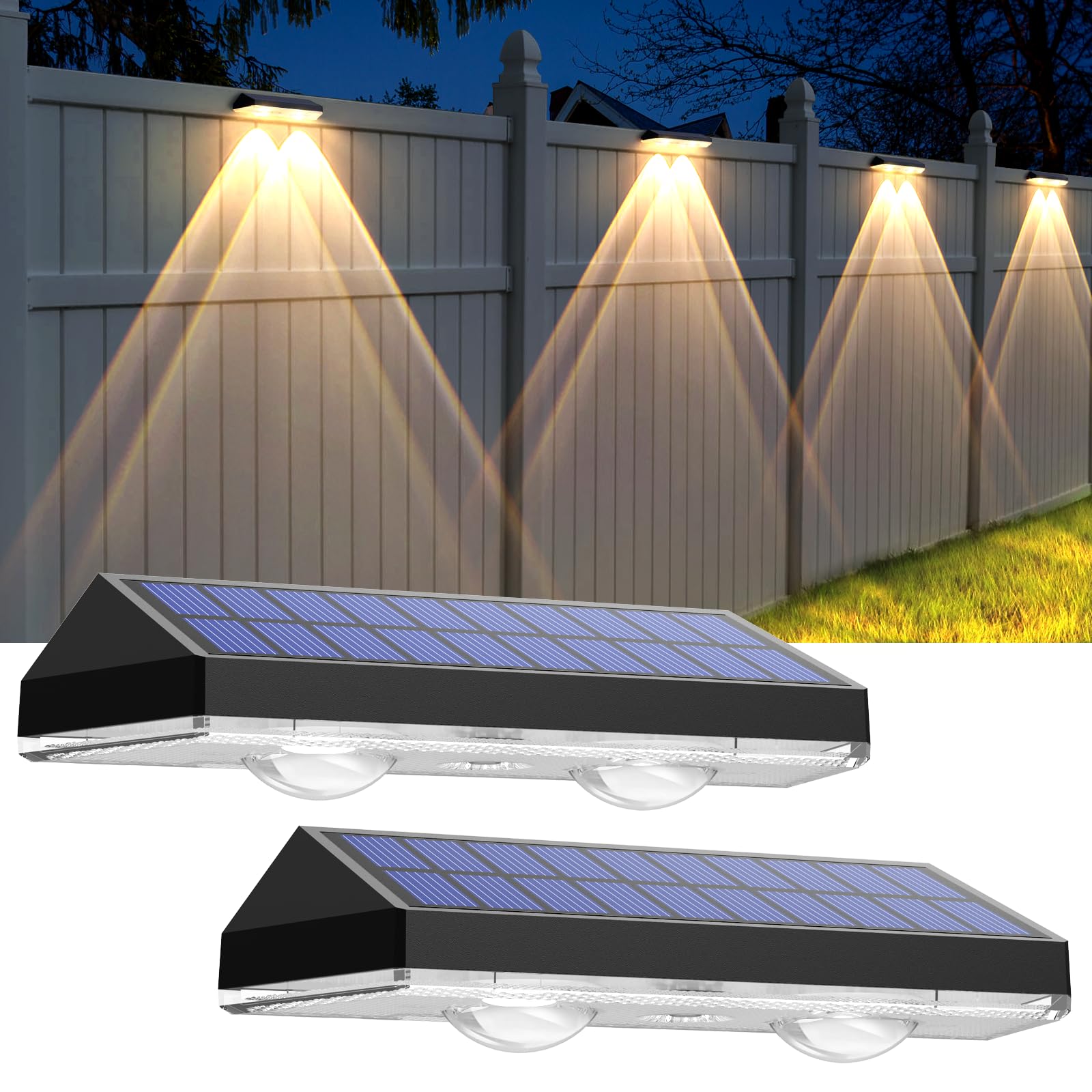thumbnail video image 2 of Solar Fence Lights - 2PK Outdoor Warm White/Daylight White/Cold White 3 Mode Deck Lights for Outside, Fences, Stair Railings, Pools and Walls, 2 of 7