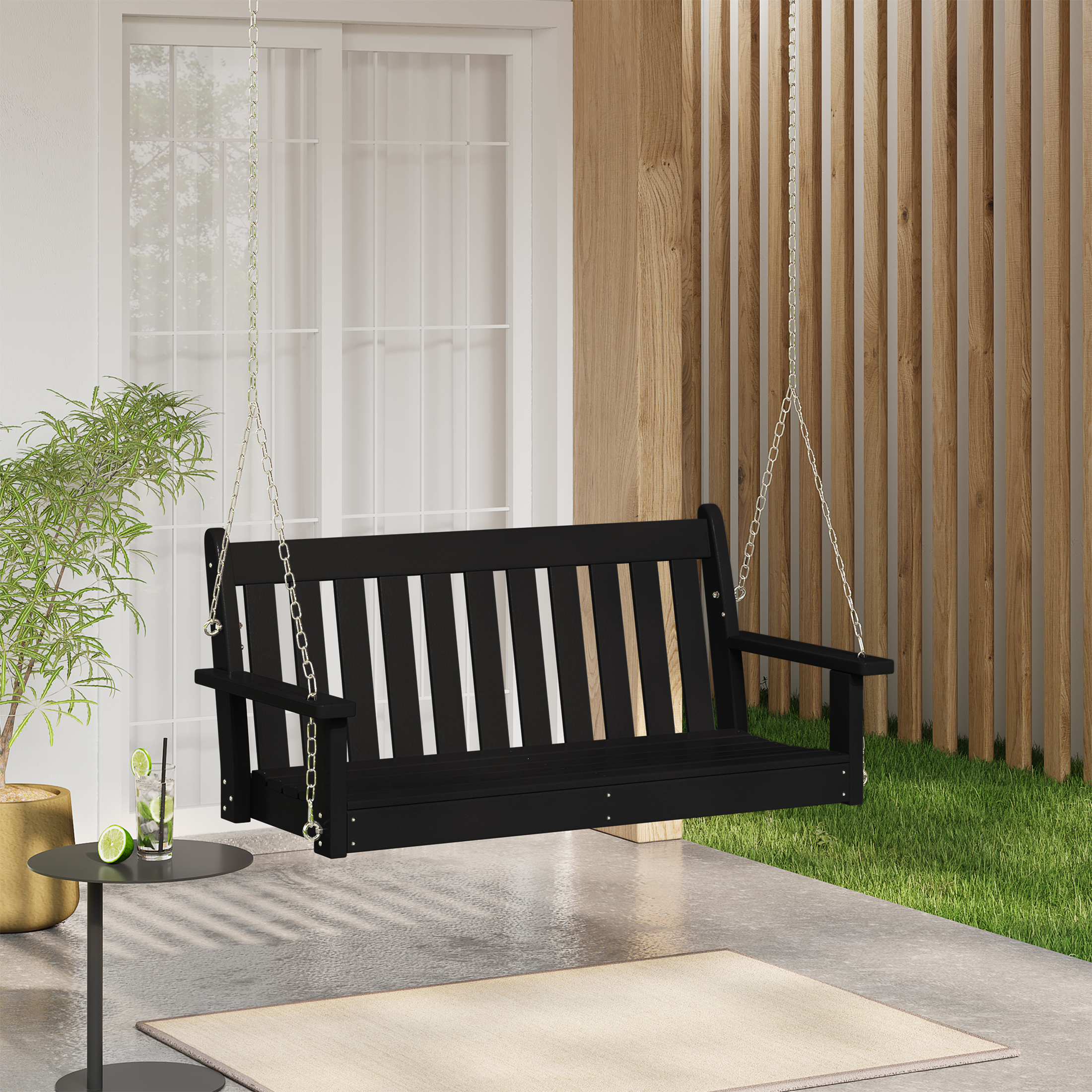 thumbnail video image 2 of WestinTrends Malibu Outdoor Patio HDPE Hanging Front Porch Swing Bench, Dark Brown, 2 of 16
