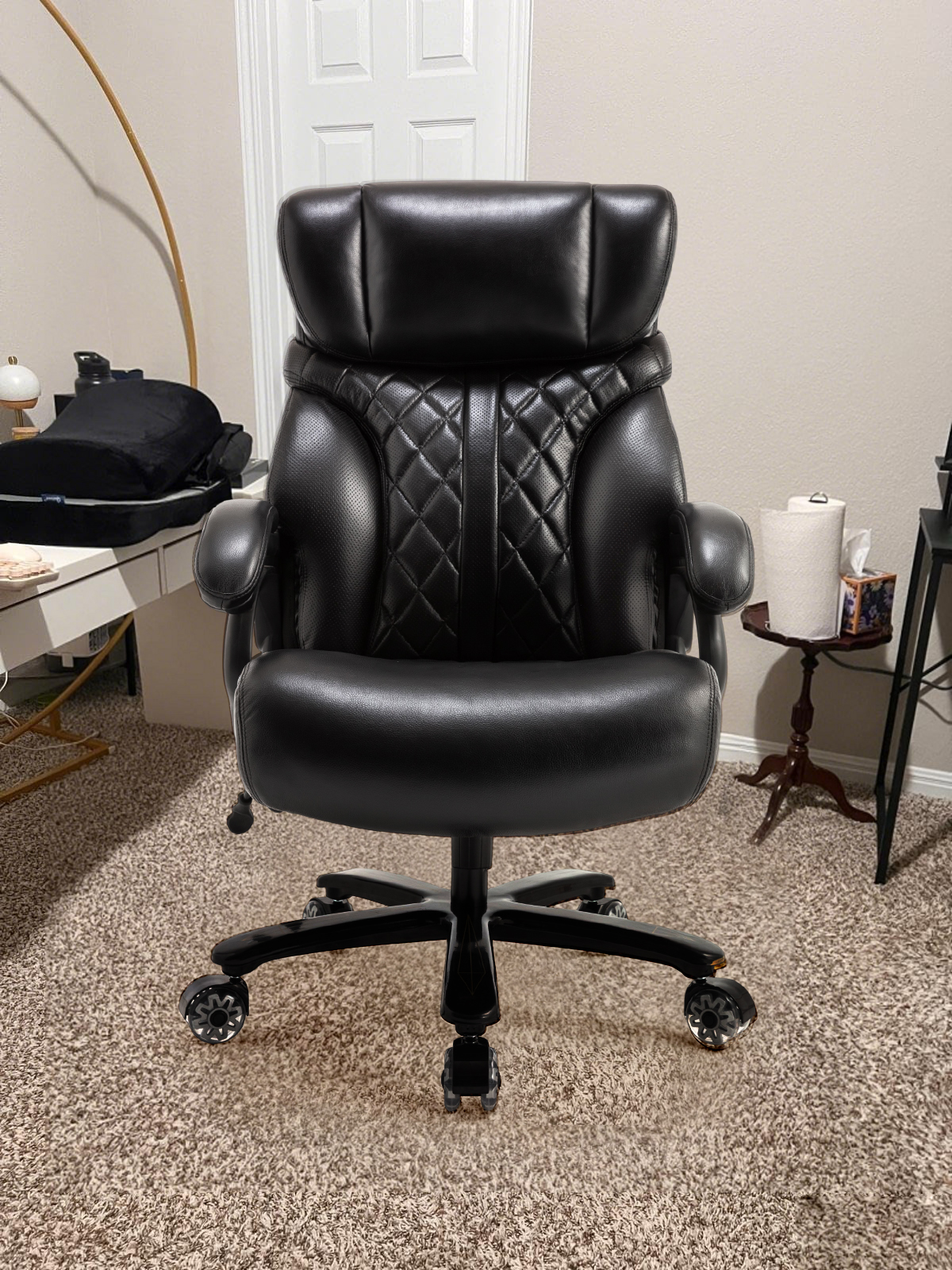 thumbnail video image 2 of 600-lb Big and Tall Office Chair, Extra Wide Seat and Adjustable Lumbar, Heavy Duty Executive Chair with High Back,, 2 of 7