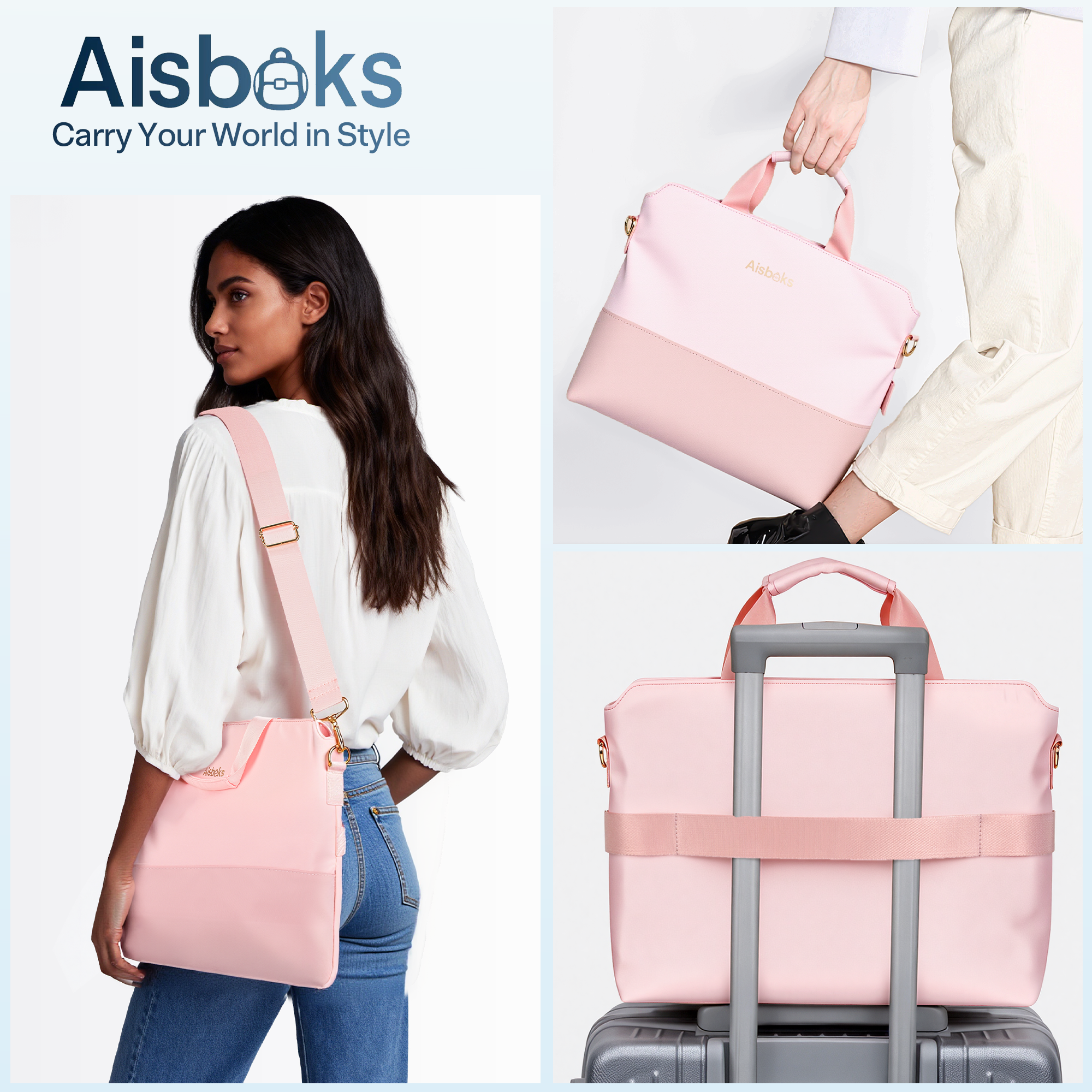 thumbnail video image 2 of 13-17 Inch Laptop Bag for Women,Laptop Tote Bag,Wear and Water Resistance Laptop Shoudler Bag,16'' Lightweight Laptop Sleeve, Laptop Case Pink, 2 of 8