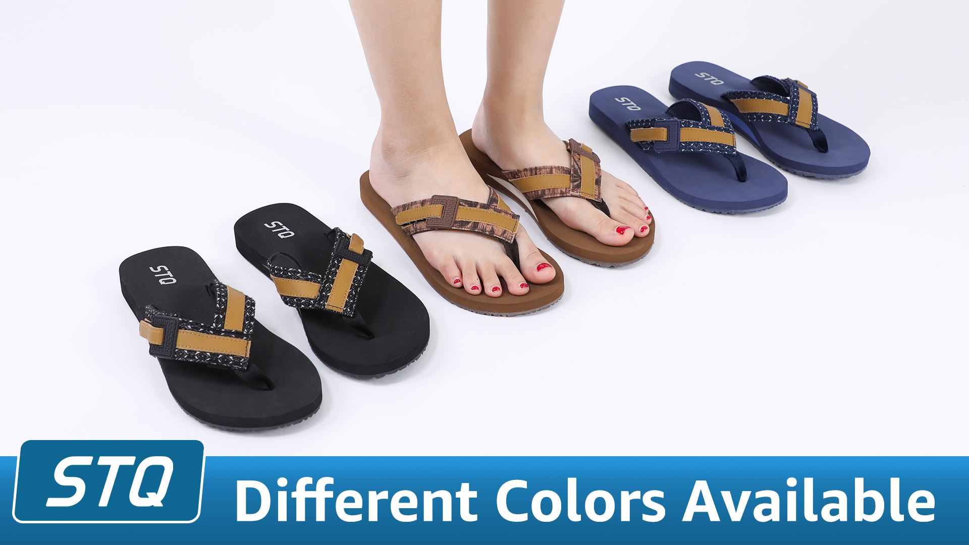 thumbnail video image 2 of TEAHOO X STQ Beach Sandals Women's Flip Flops with Arch Support Quick Dry for Vacation Navy Size 7, 2 of 8