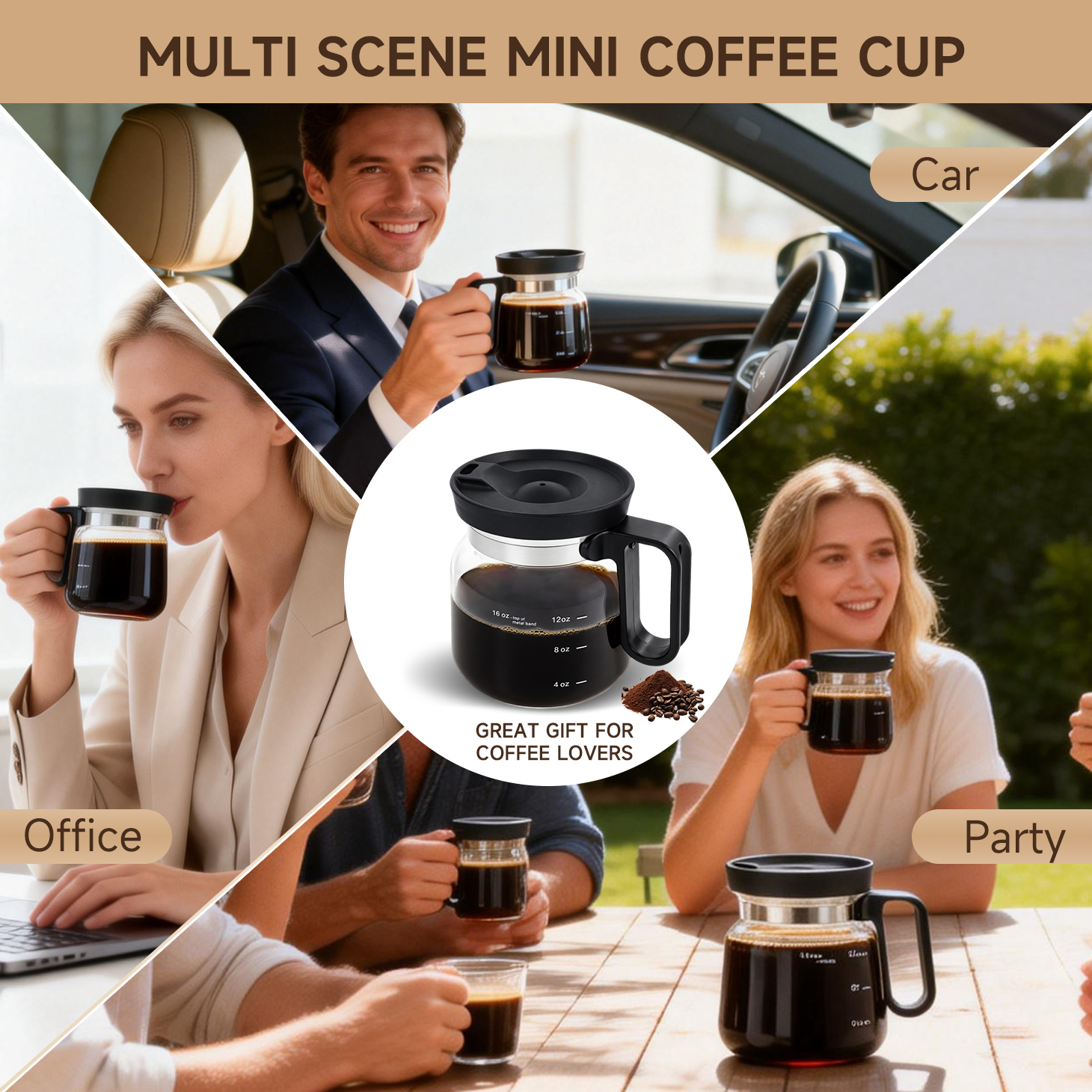 thumbnail video image 2 of Harfen Coffee Pot Glass Mug with Spill-Proof Lid & Handle-16 Oz Portable,Novelty Gift for Office/Home/Friends/Colleagues/Birthdays, 2 of 11