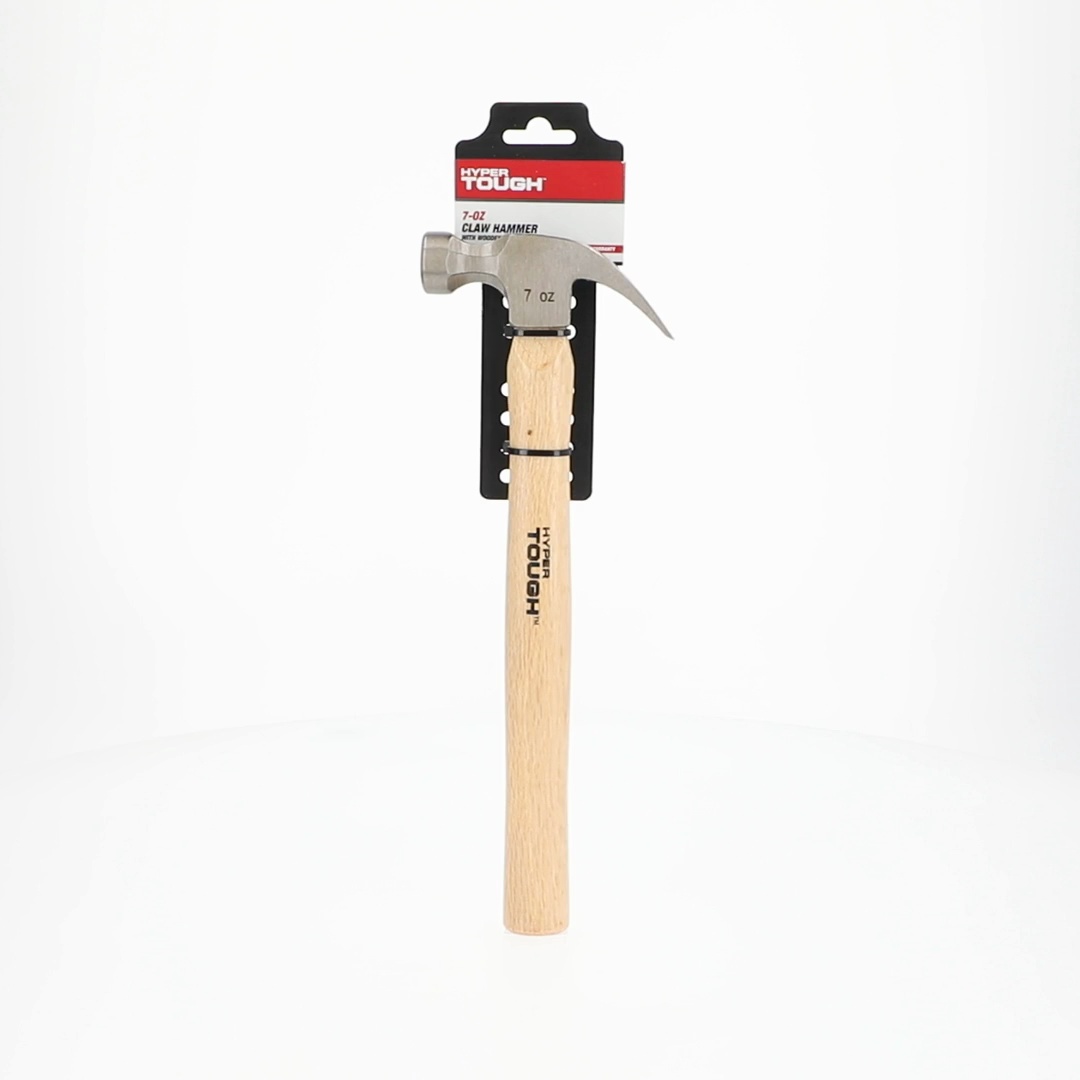 Hyper Tough 7oz Wood Handle Claw Hammer with Curved Nail Puller
