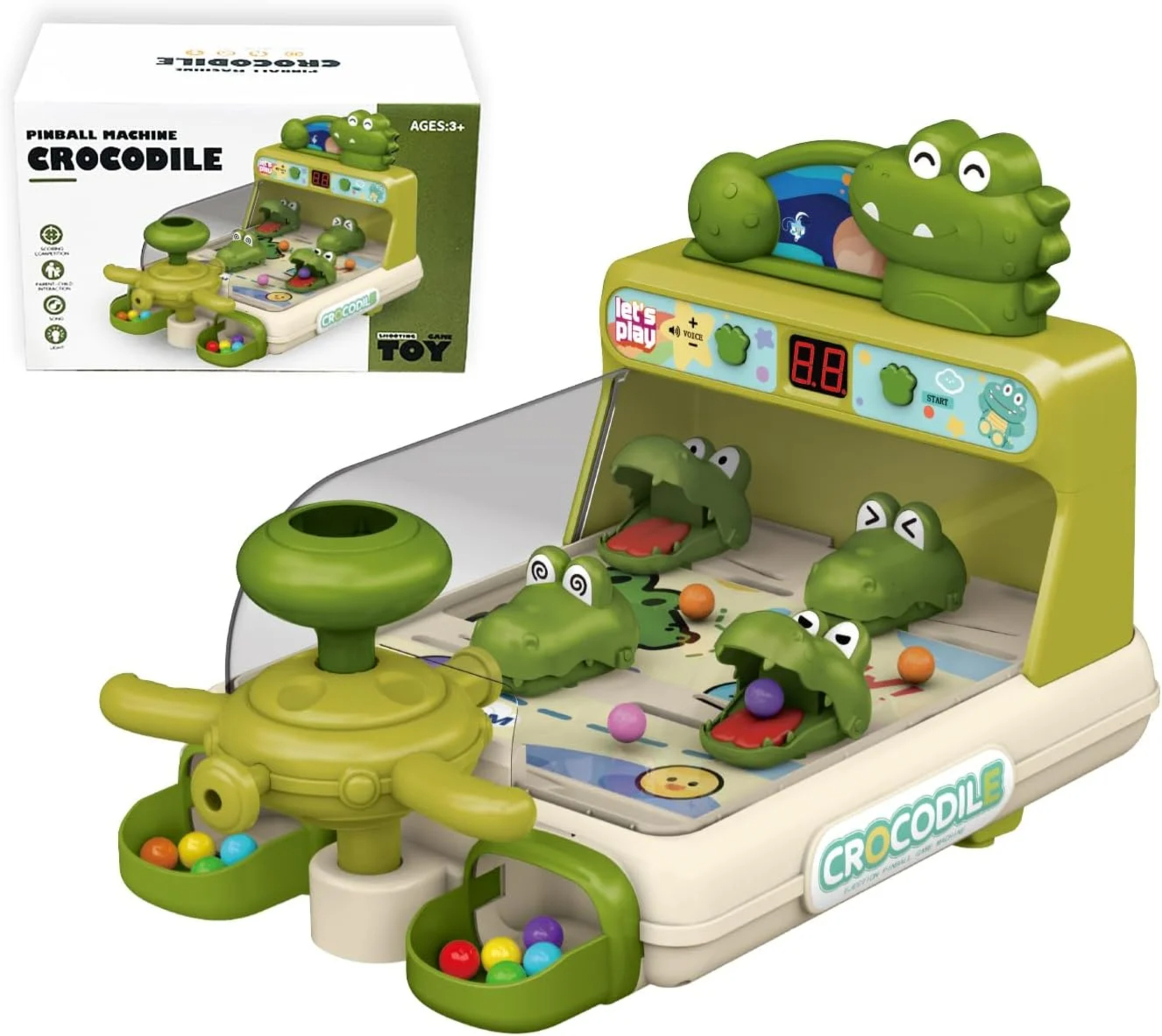 thumbnail video image 2 of Funtogether Toys Dinosaur Crocodile Pinball Game – Interactive Electronic Board Toy for Kids Ages 3-5, Fun Birthday Gift, 2 of 7