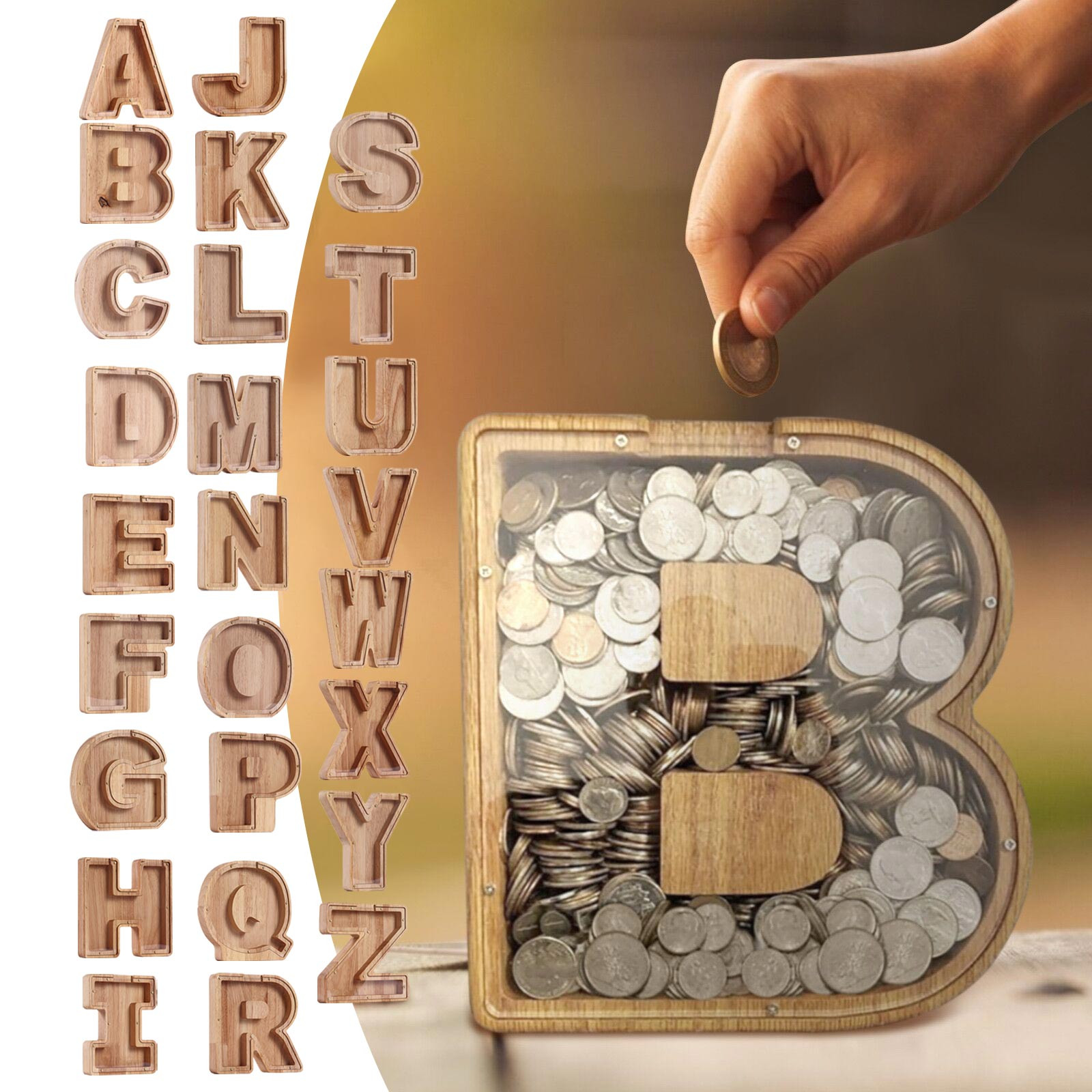 thumbnail video image 2 of Personalized Wooden Name Deposit Box Style K - Custom 26 English Letters Money Box, Handmade Wooden Coin Bank for Little Ones & Home, Decorative Savings Container, Birthday Gifts for Women, 2 of 7