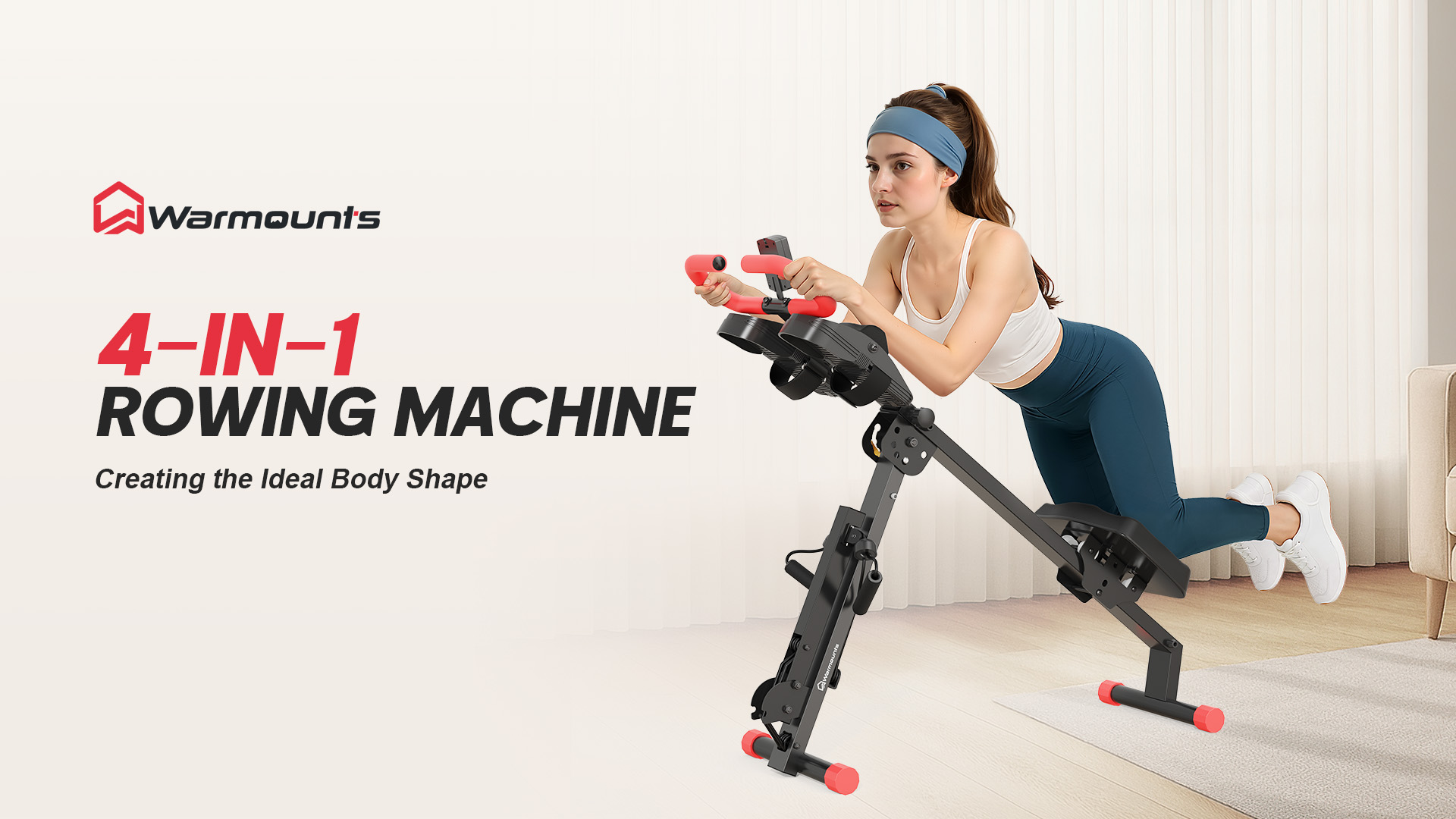 thumbnail video image 2 of WARMOUNTS 4 in 1 Rowing Machine, Foldable Rower Machine with 4 Adjustable Heights Levels & LCD Monitor, 266 LBS Weight Capacity Row Machine for Home Gym Fitness, 2 of 10