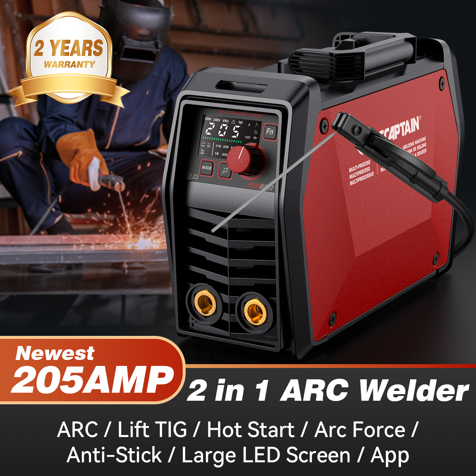 thumbnail video image 2 of ARCCAPTAIN New iControl ARC205 Pro Stick Welder, APP Control ARC/Lift TIG Welding Machine, IGBT Inverter 110V/220V MMA Welder with Hot Start, Arc force, and Anti-Stick, 2 of 10