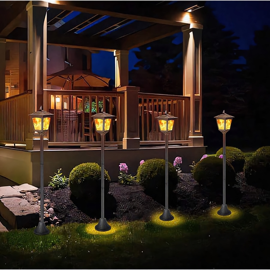 thumbnail video image 2 of Kanstar Solar Flame Flickering Lights 2 Pack, 40" Outdoor LED Post Lanterns for Garden, Path, Patio, 2 of 8