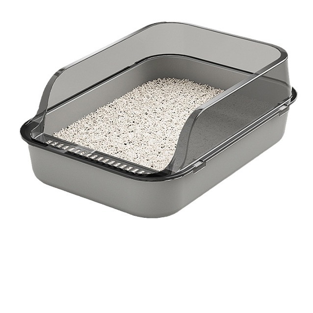 thumbnail video image 2 of Semi-enclosed cat litter box, oversized, high fence, thickened, with cat litter shovel,Monet White,Medium, 2 of 10