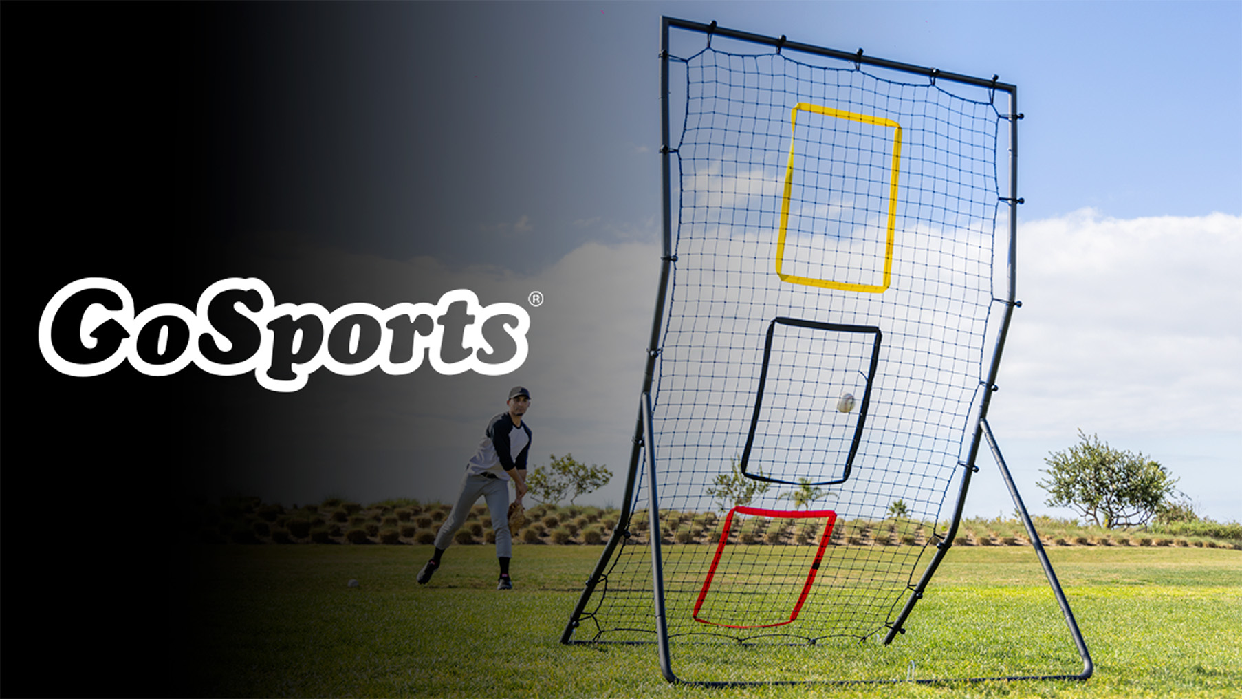 thumbnail video image 2 of GoSports 6 x 4 ft Baseball & Softball Pitching and Fielding Rebounder - Pitch Back Net with 3 Target Zones, 2 of 7