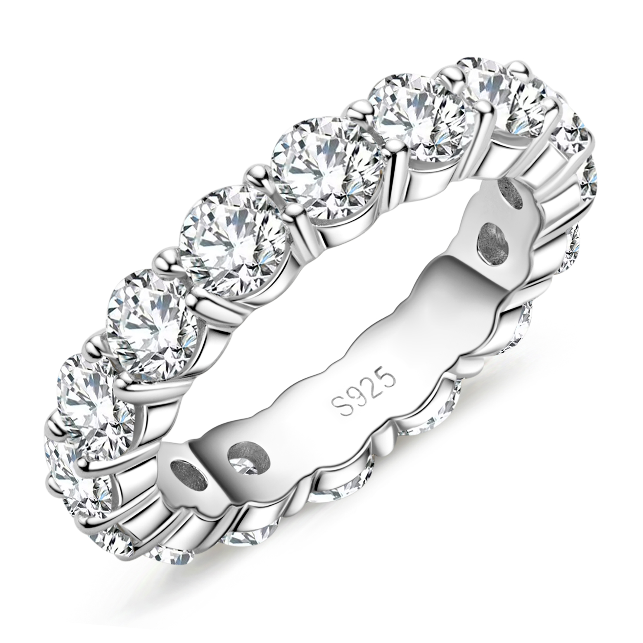 thumbnail video image 2 of Yeesoth Cubic Zirconia Eternity Rings for Women 14K White Gold Plated Sterling Silver 4mm Round Cut CZ Eternity Band Wedding Rings, 2 of 7
