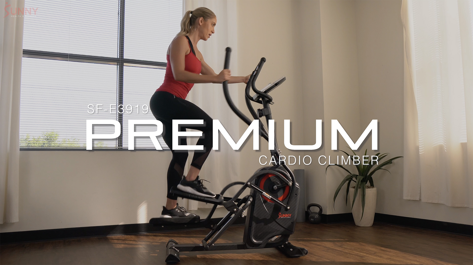 thumbnail video image 2 of Sunny Health & Fitness Magnetic Vertical Elliptical Cardio Climber Machine and Exercise Stepper, Workout Cross Trainer, SF-E3919, 2 of 9