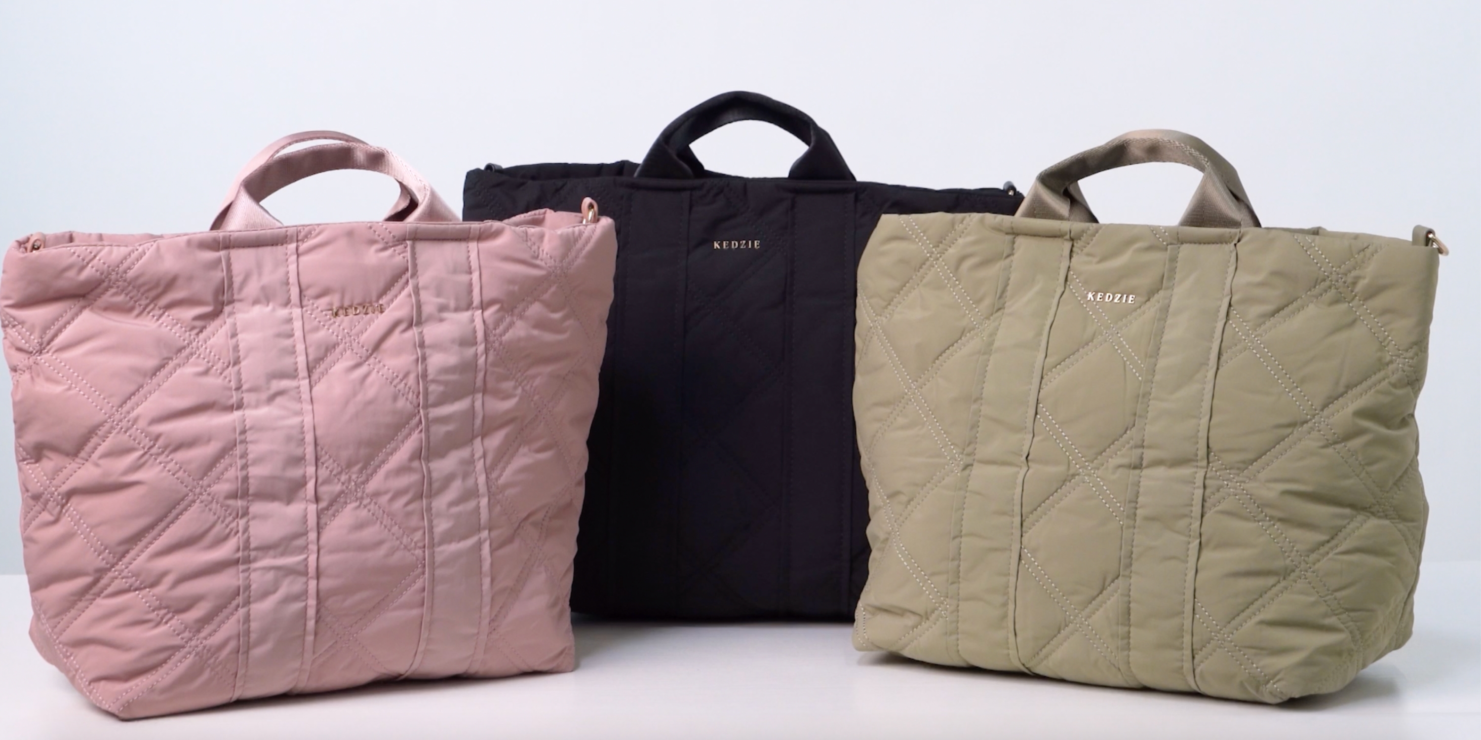 thumbnail video image 2 of Kedzie Cloud 9 Tote Bag Quilted Puffer Crossbody Purse, Mauve (Women's), 2 of 10