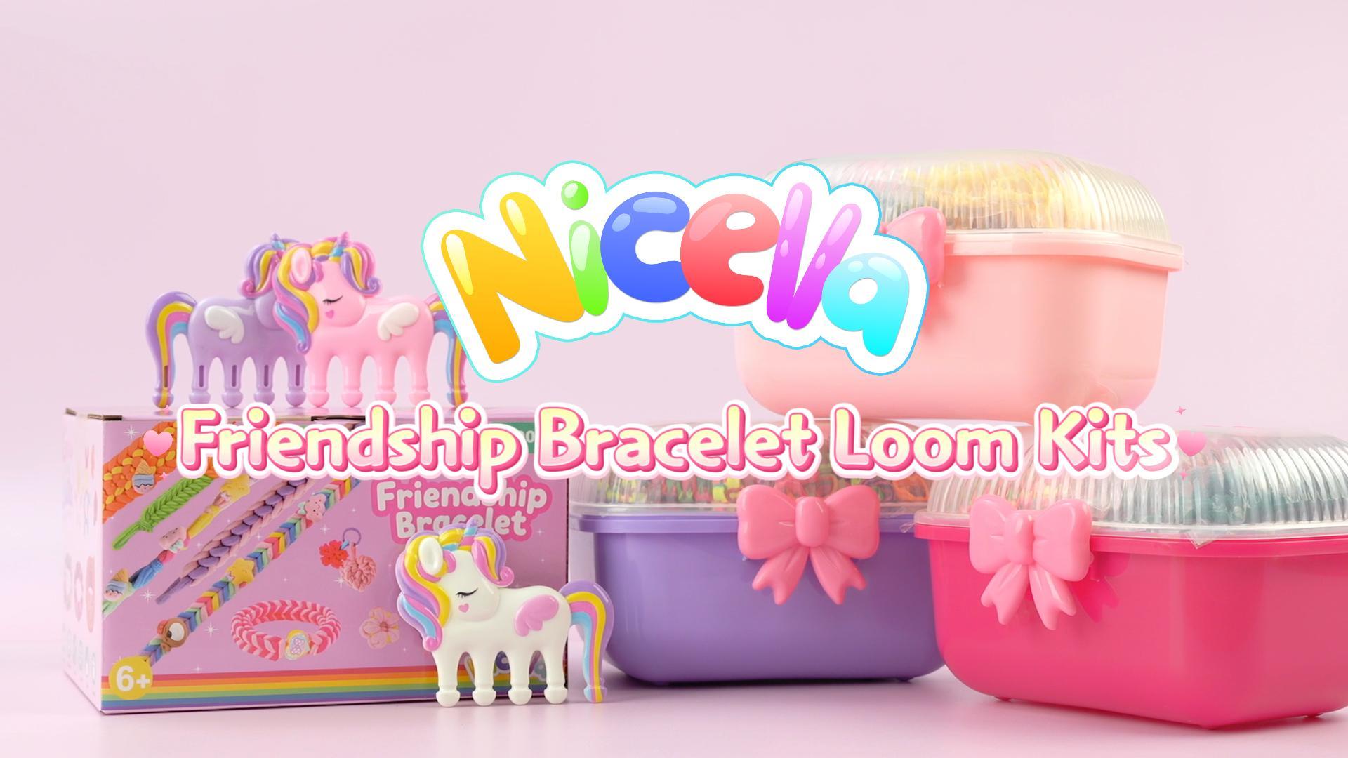 thumbnail video image 2 of Nicella Bracelet Making Kit for Girls, 1200+Pcs Rubber Bands Bracelet Kit with 2 Unicorn Weaving Loom Tool, Art and Craft Kit Toy, Birthday Gift for Girls Kids 6–12(Pink), 2 of 10