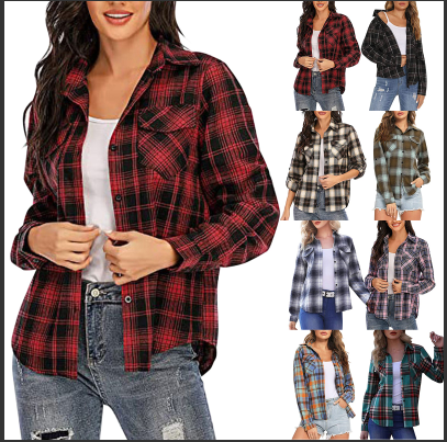 thumbnail video image 2 of DondPO Long Sleeve Shirts Dress Shirts for Women Plaid Shirts For Women Long Sleeve Button Down Christmas Fall Jacket Womens Tops Flannel Shirt White S, 2 of 6