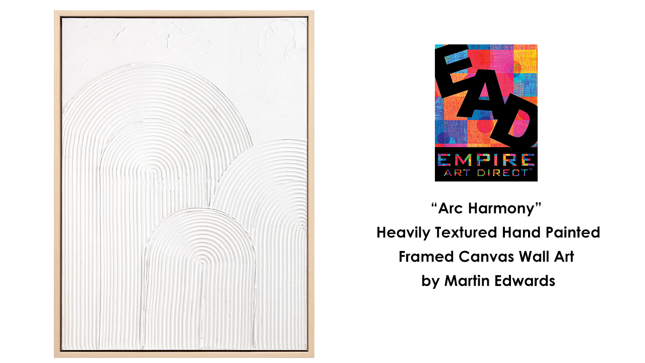 thumbnail video image 2 of Arc Harmony Heavily Textured Hand Painted White Framed Canvas Wall Art, 2 of 10