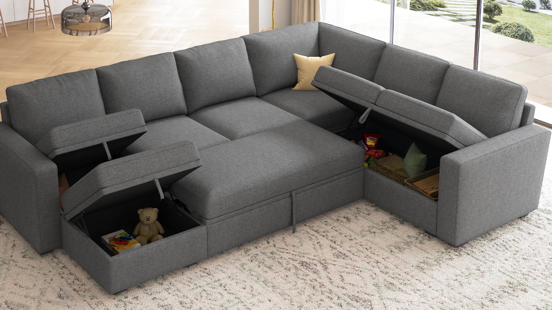 thumbnail video image 2 of HONBAY Convertible Queen Futon Sectional Sofa with Pull-Out Bed, Loveseat, Ottoman, Gray, 2 of 9