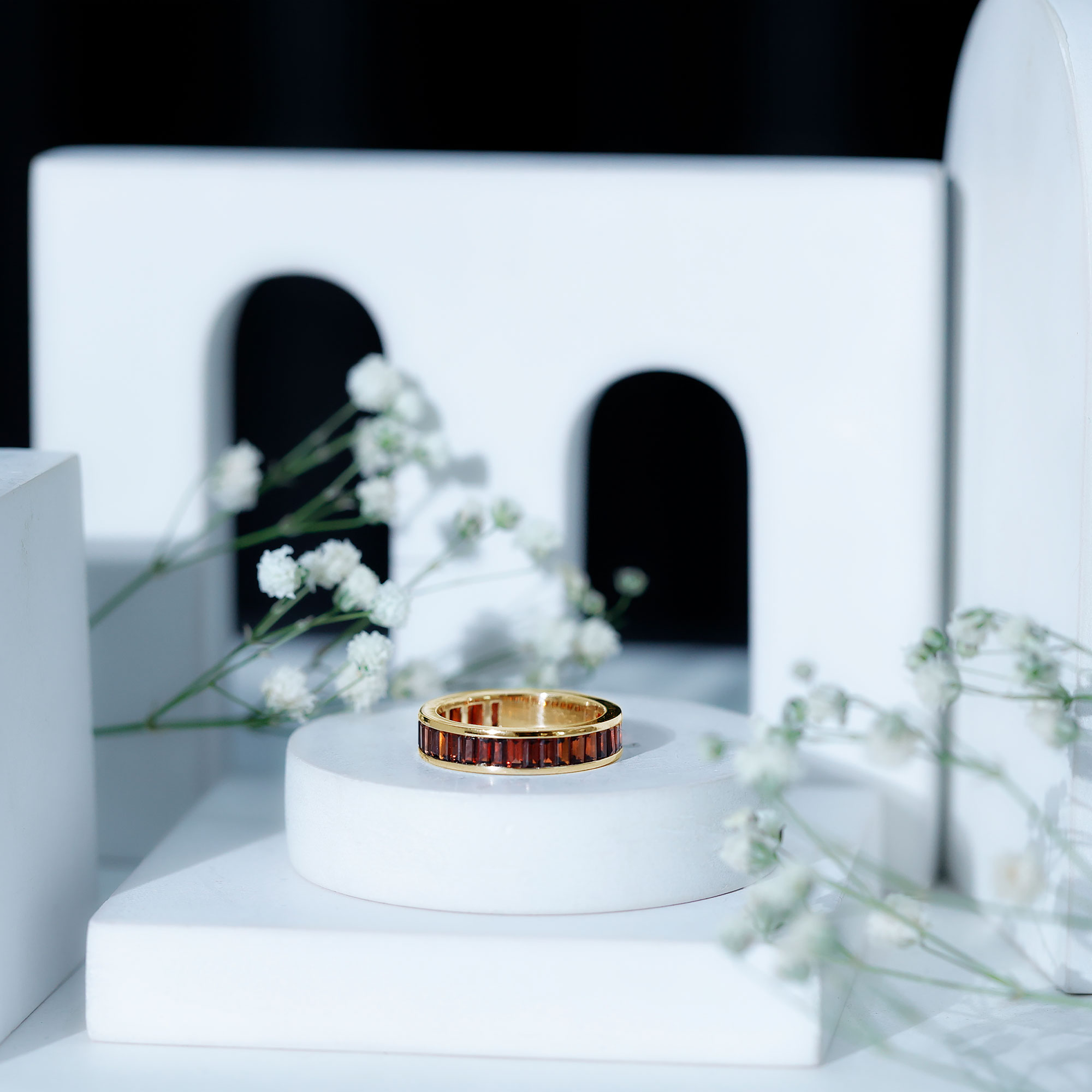 thumbnail video image 2 of Rosec Jewels Natural Garnet Eternity Ring for Women - AAA Quality - Baguette Garnet Wedding Anniversary Ring - with Jewelry Box, 925 Sterling Silver, US 4.00, 2 of 7