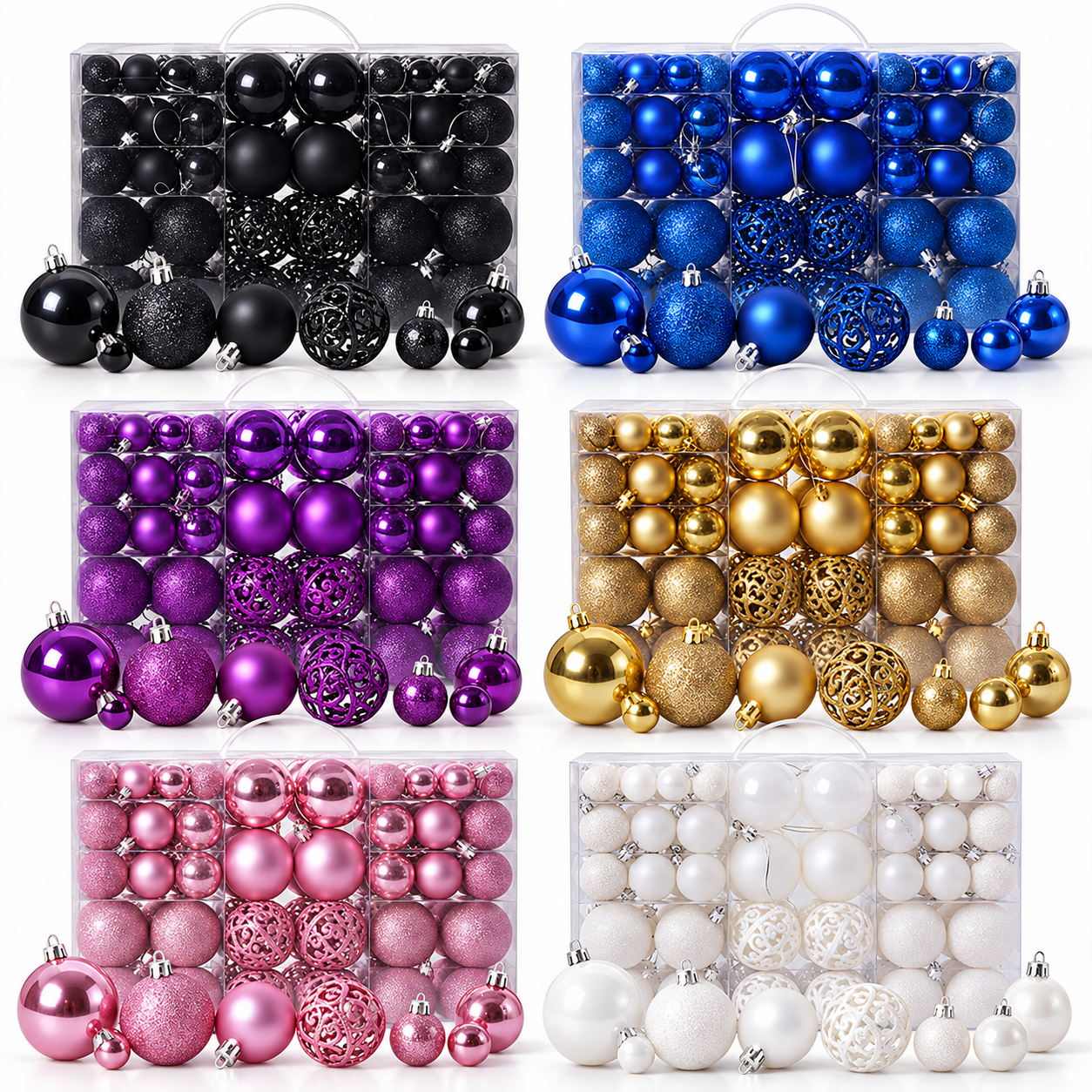 thumbnail video image 2 of 100pcs Shatterproof Christmas Balls - Plastic Ornaments for Christmas Tree Decoration, Party Festivities, White, 2 of 9