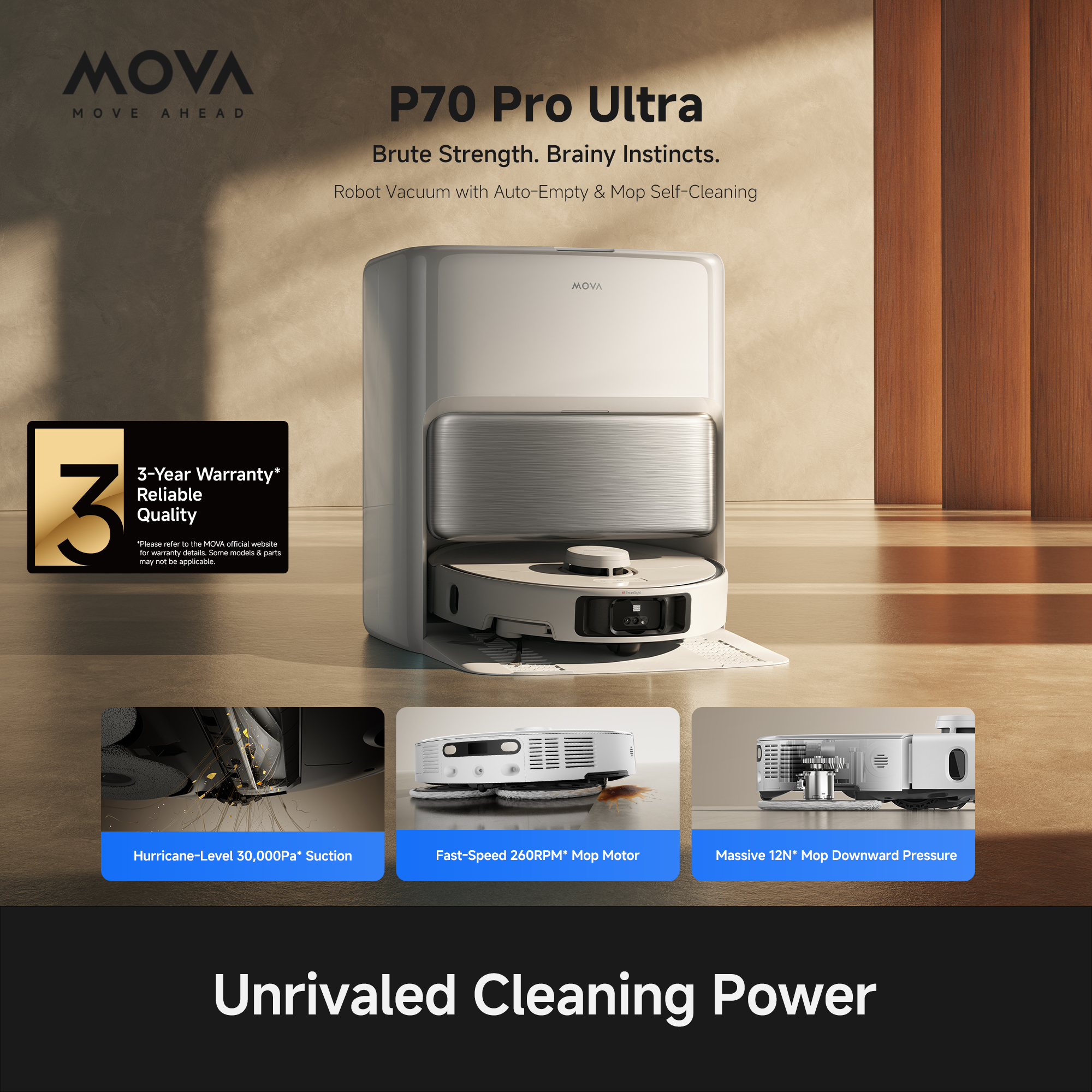 thumbnail video image 2 of MOVA P70 Pro Ultra Robot Vacuum and Mop, 30000Pa Suction, Auto-Mop Fast-Drying,, 2 of 11