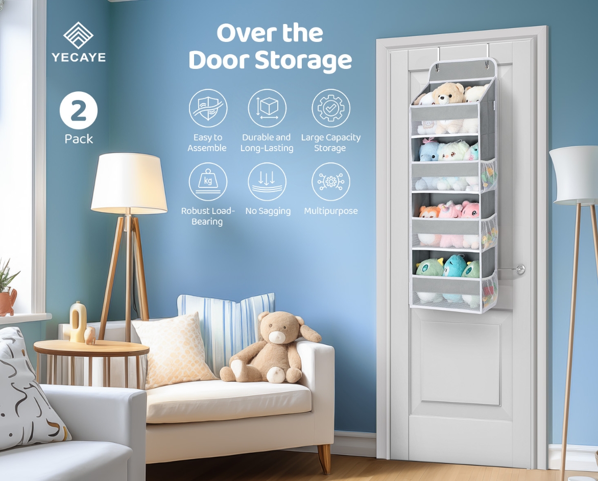 thumbnail video image 2 of 2 Pack Over the Door Organizer, LazySpin 4 Tier Hanging Bathroom Closet Organizers and Storage, Gray, 2 of 8