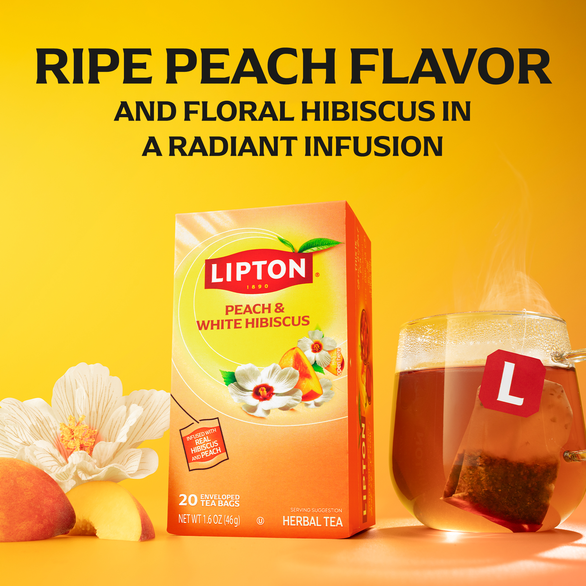 thumbnail video image 2 of Lipton Peach Paradise Herbal Tea Bags, Caffeine Free Fruit Tea, Individually Wrapped, 20 Ct (Pack of 2) – Total 40 Tea Bags, 2 of 10